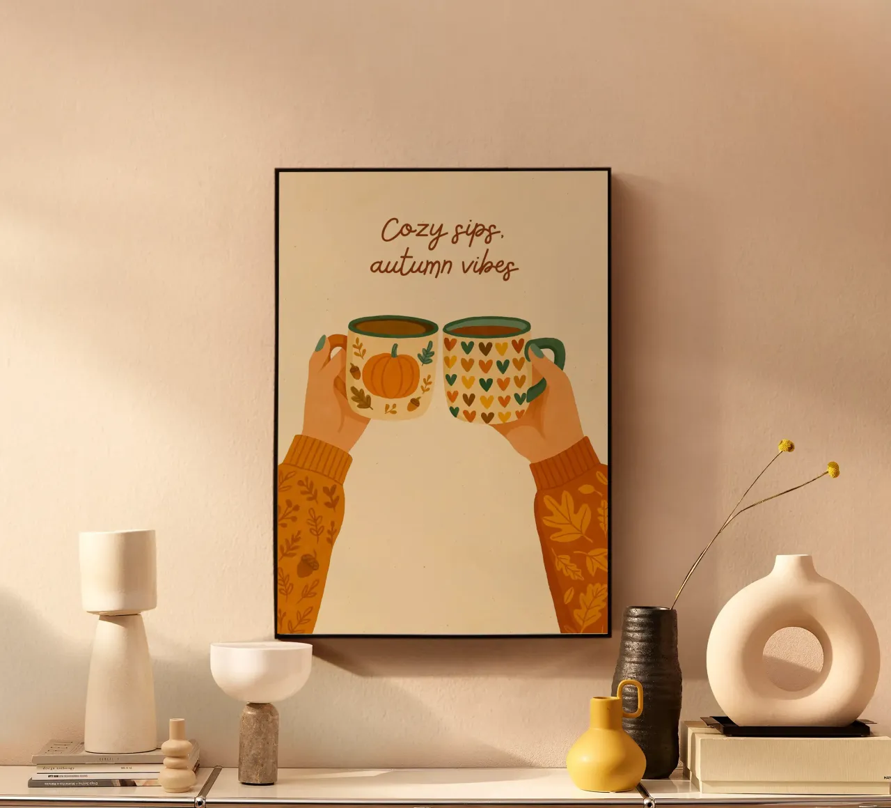 Taza de café Cozy Sips Autumn Vibes Art aluminio dibond de vintagepod