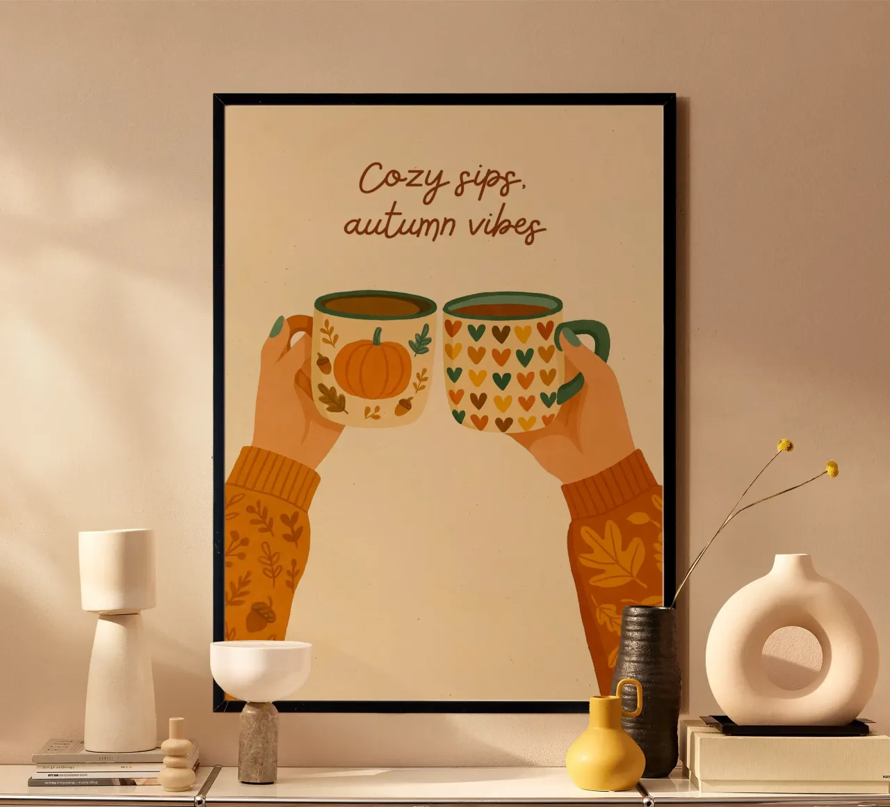 Cozy Sips Herbst Vibes Kaffeebecher Kunst Poster von vintagepod