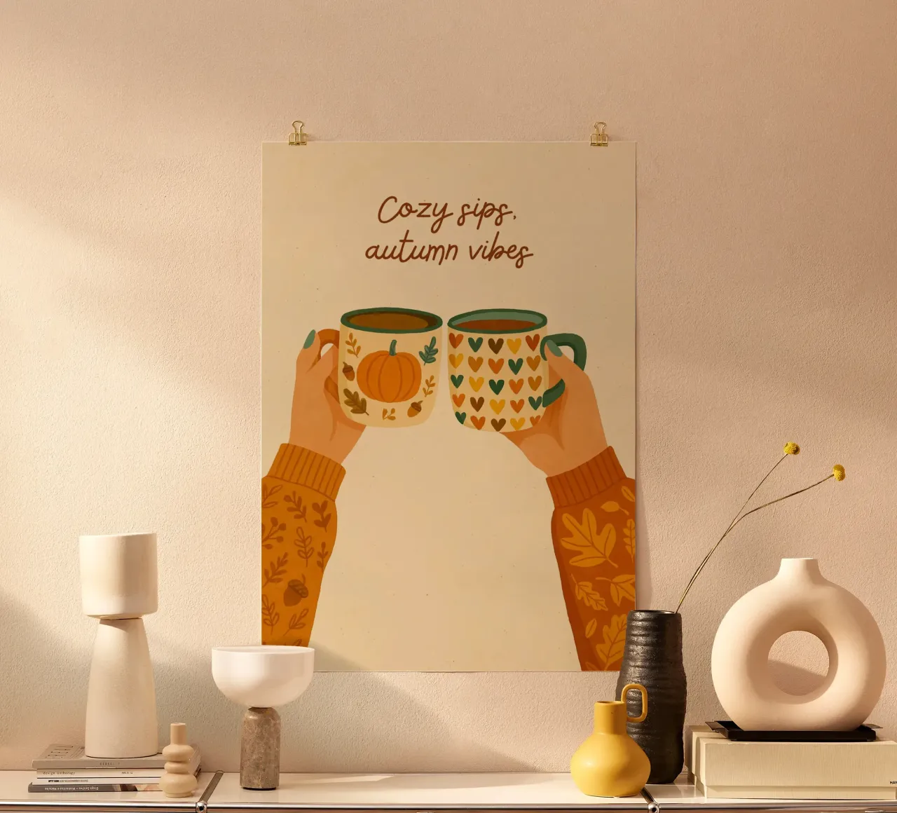 Cozy Sips Herbst Vibes Kaffeebecher Kunst Poster von vintagepod
