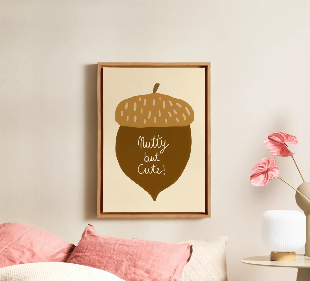 Nutty but Cute Acorn Fall Art Print canvas with Floater frame by vintagepod