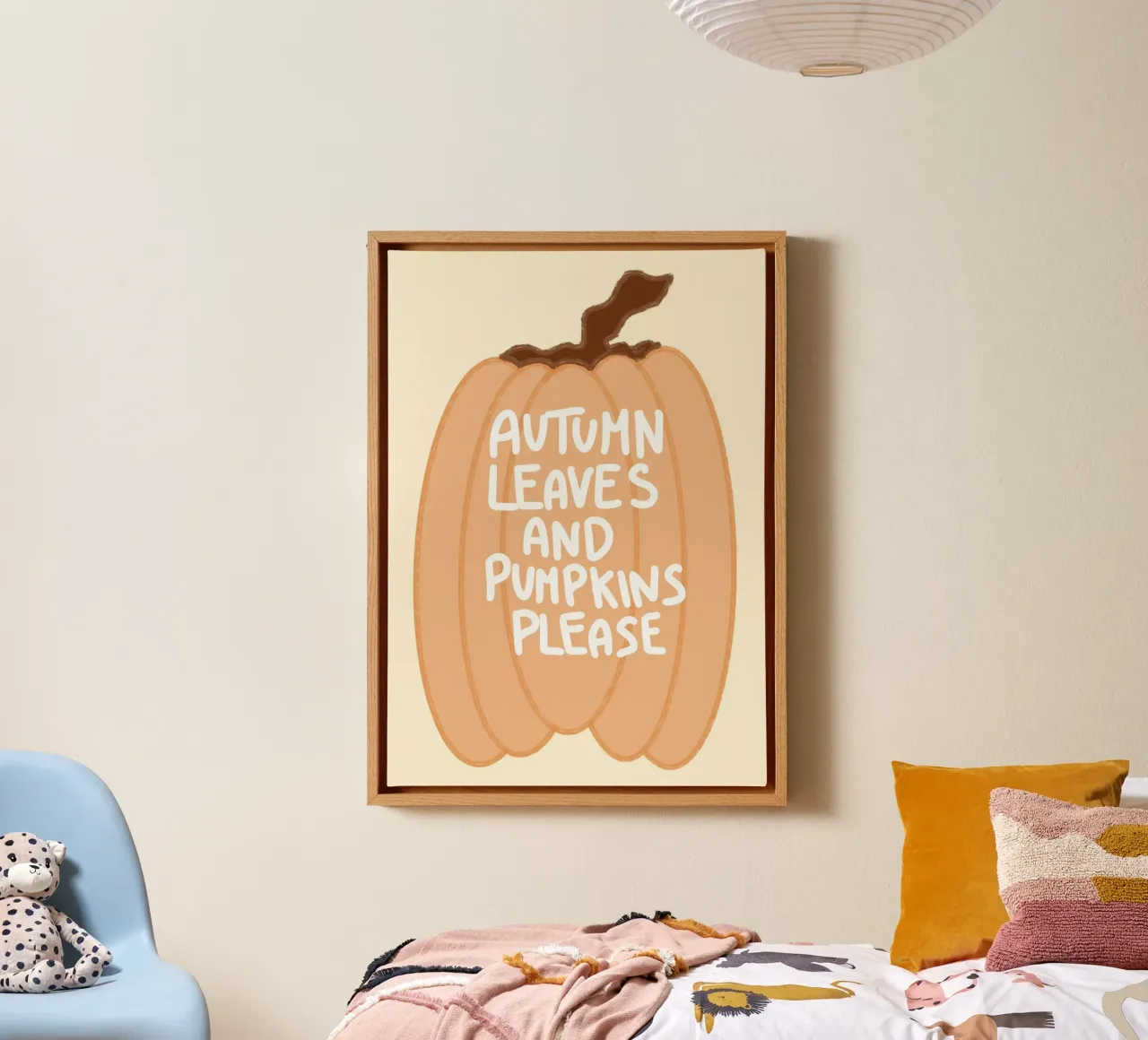 Foglie e zucche d'autunno per favore Arte di tendenza tela con Cornice a cassetta da vintagepod