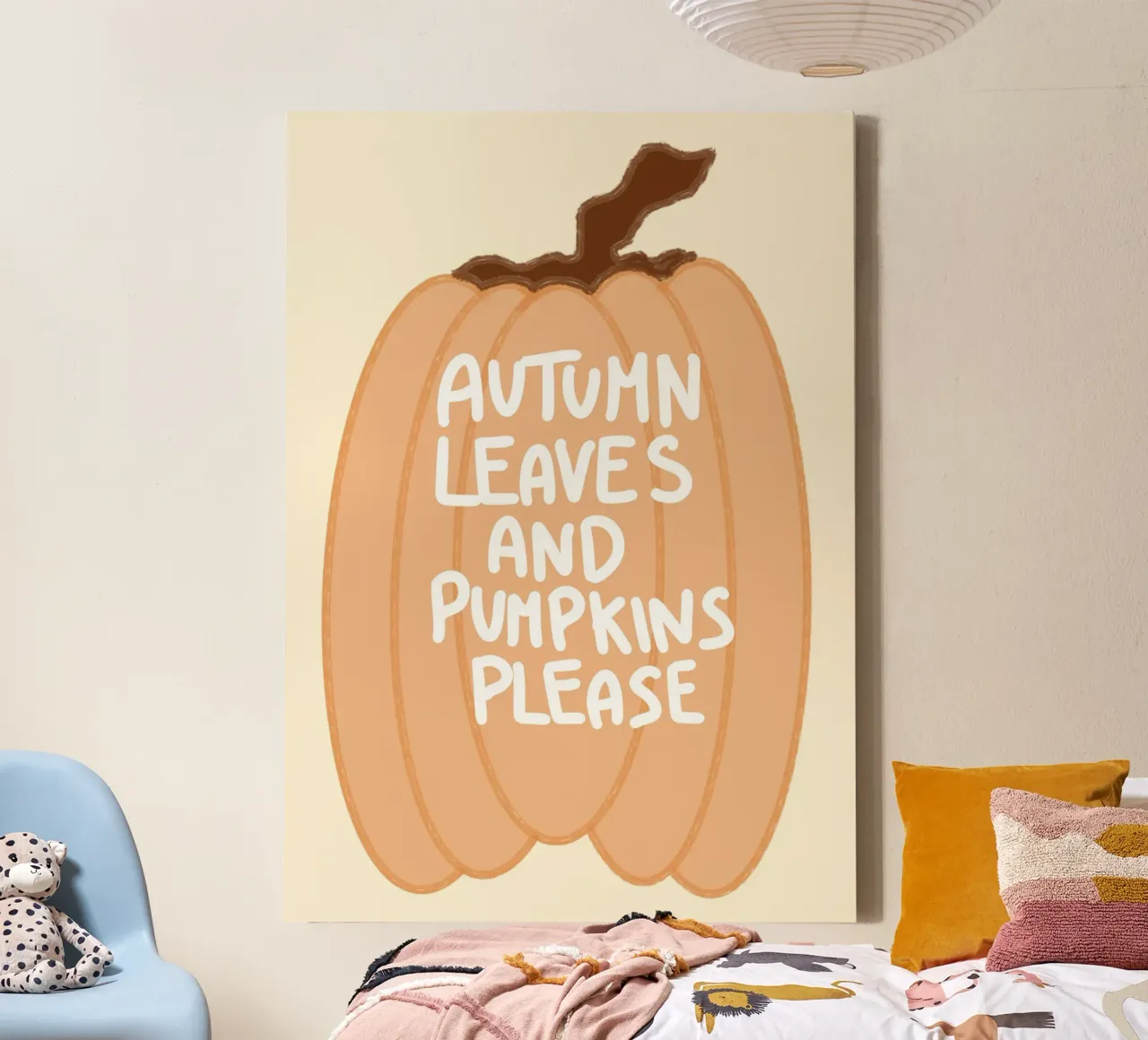 Foglie e zucche d'autunno per favore Arte di tendenza tela con Cornice a cassetta da vintagepod