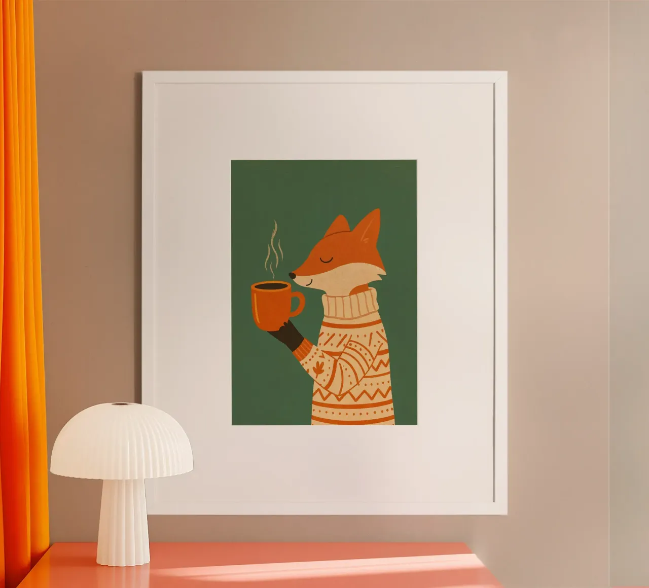 Gemütlicher Fuchs mit heißem Kaffee Pullover Kunstdruck Poster von vintagepod
