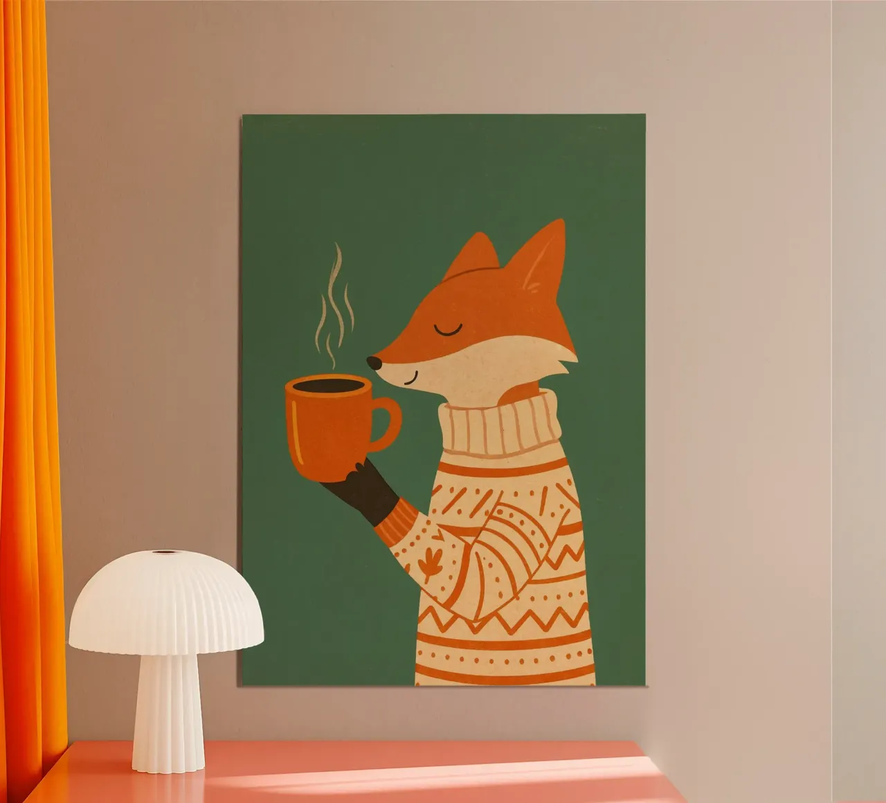 Gemütlicher Fuchs mit heißem Kaffee Pullover Kunstdruck Poster von vintagepod