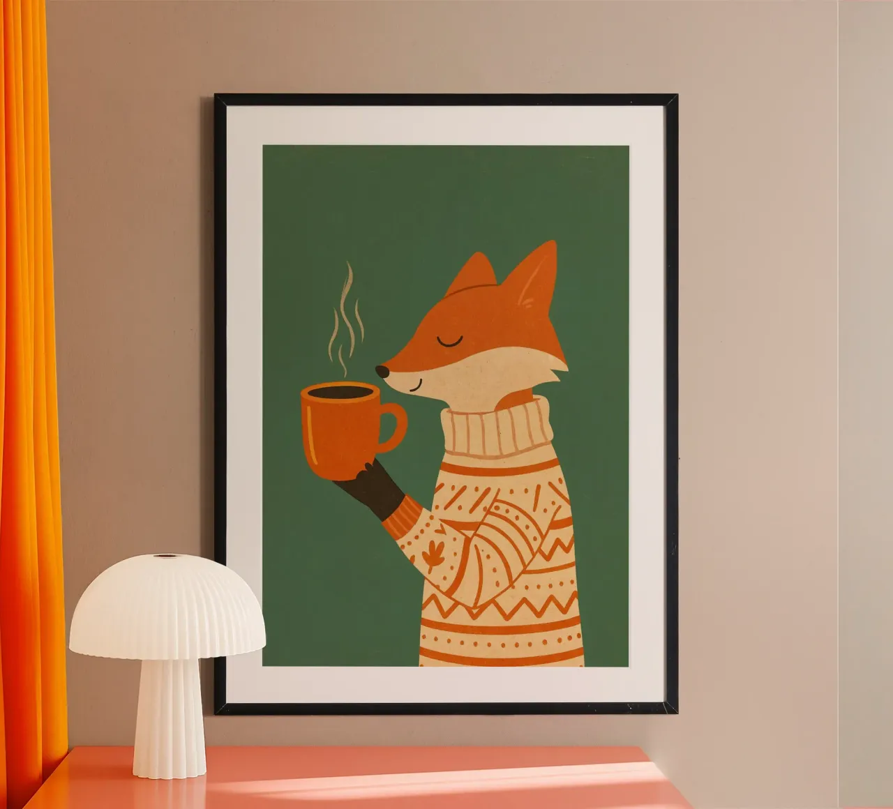 Gemütlicher Fuchs mit heißem Kaffee Pullover Kunstdruck Poster von vintagepod