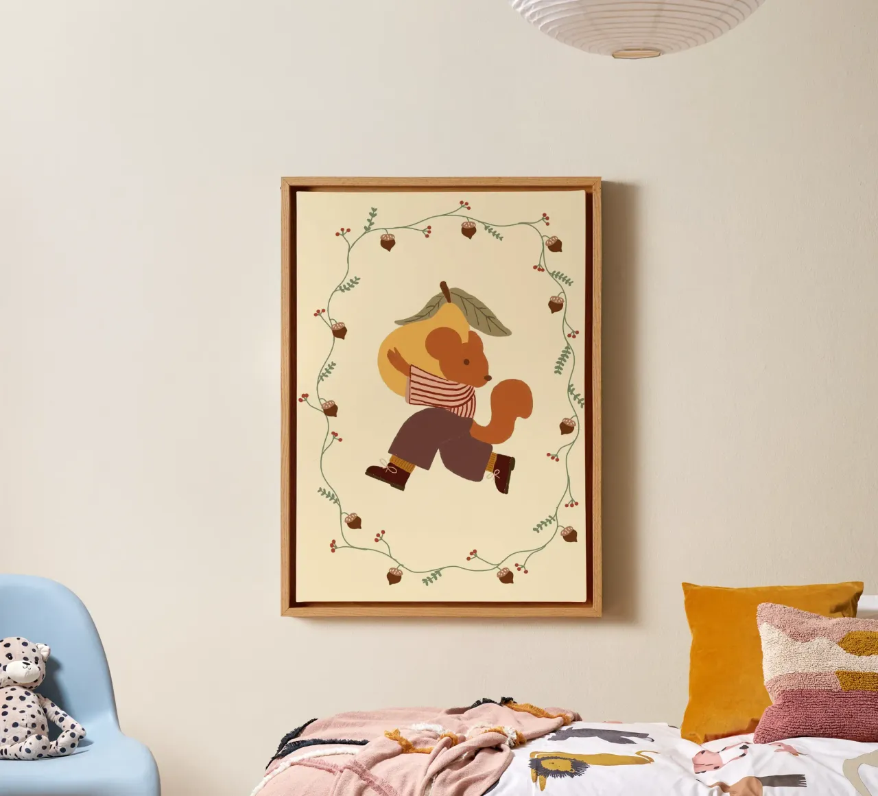 Cute Squirrel with Giant Pear Fall Wall Art canvas with Floater frame by vintagepod