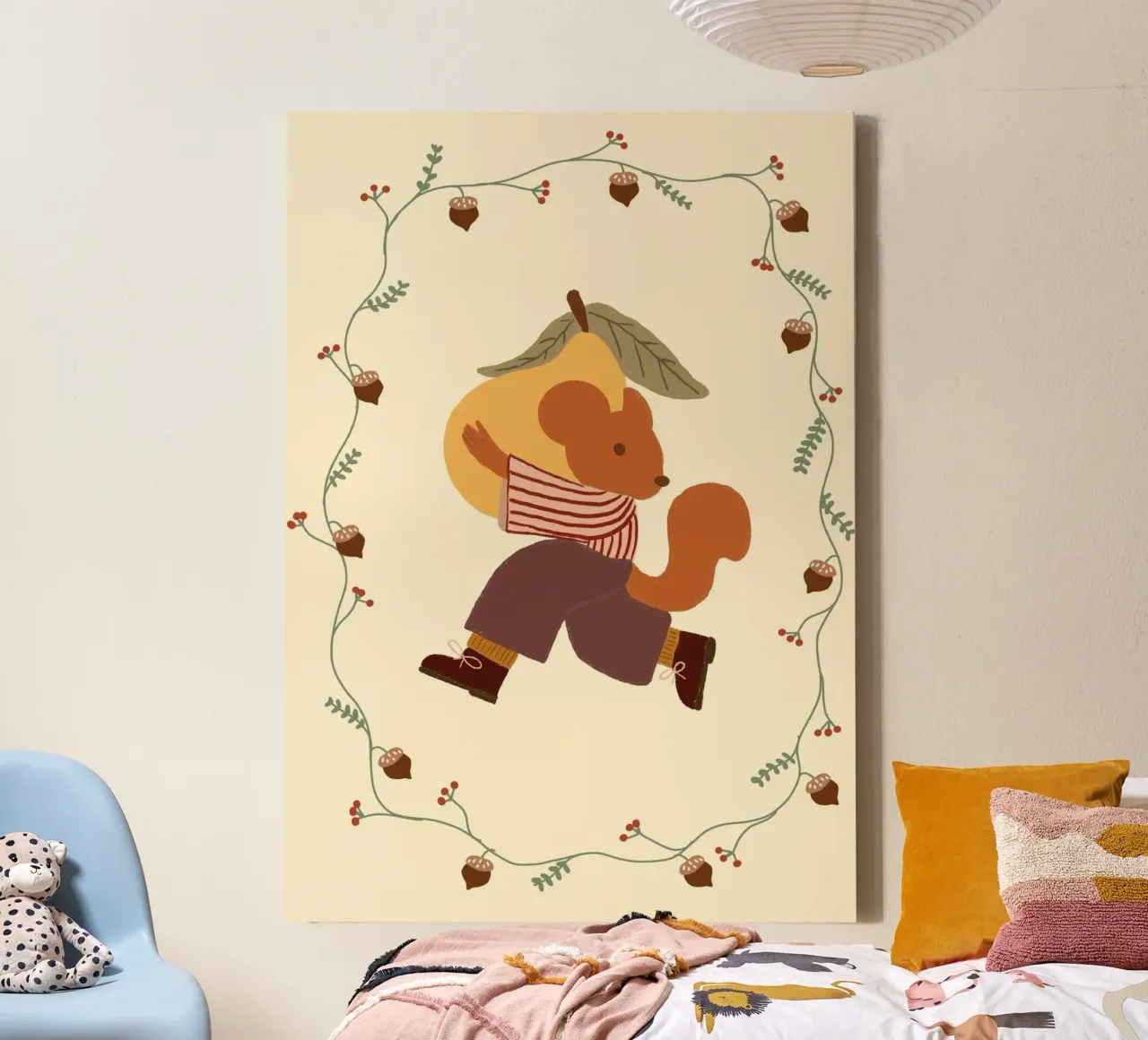 Cute Squirrel with Giant Pear Fall Wall Art canvas with Floater frame by vintagepod
