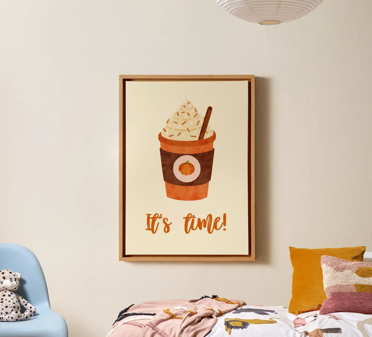 Impresión artística de It's Time Pumpkin Spice Latte lienzo con Marco flotante de vintagepod