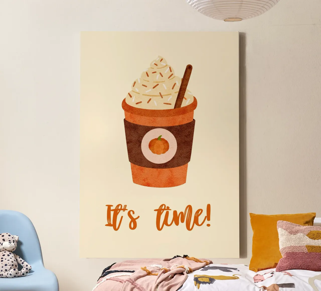 Impresión artística de It's Time Pumpkin Spice Latte lienzo con Marco flotante de vintagepod