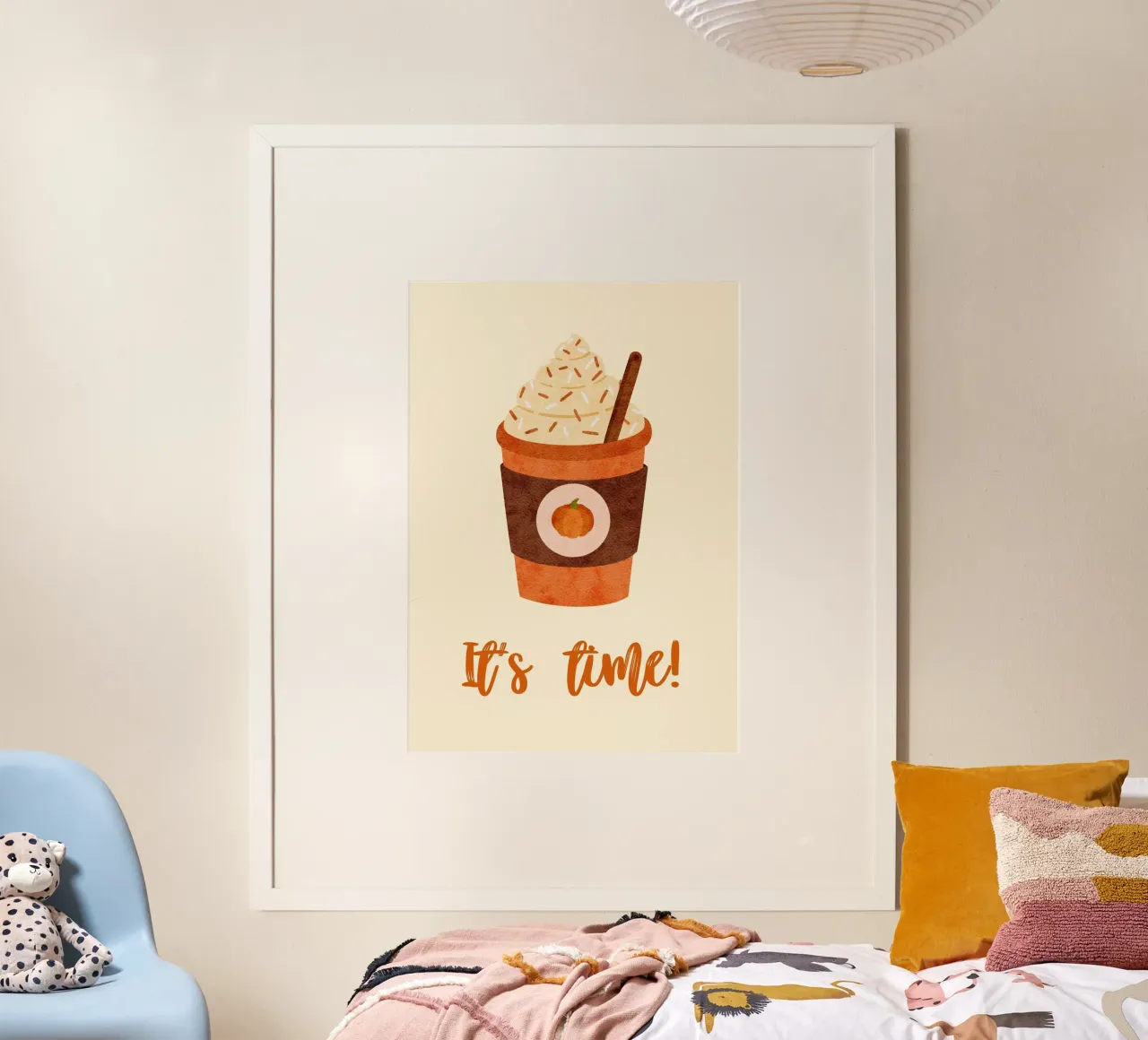 Stampa d'arte di It's Time Pumpkin Spice Latte poster con telaio in legno da vintagepod