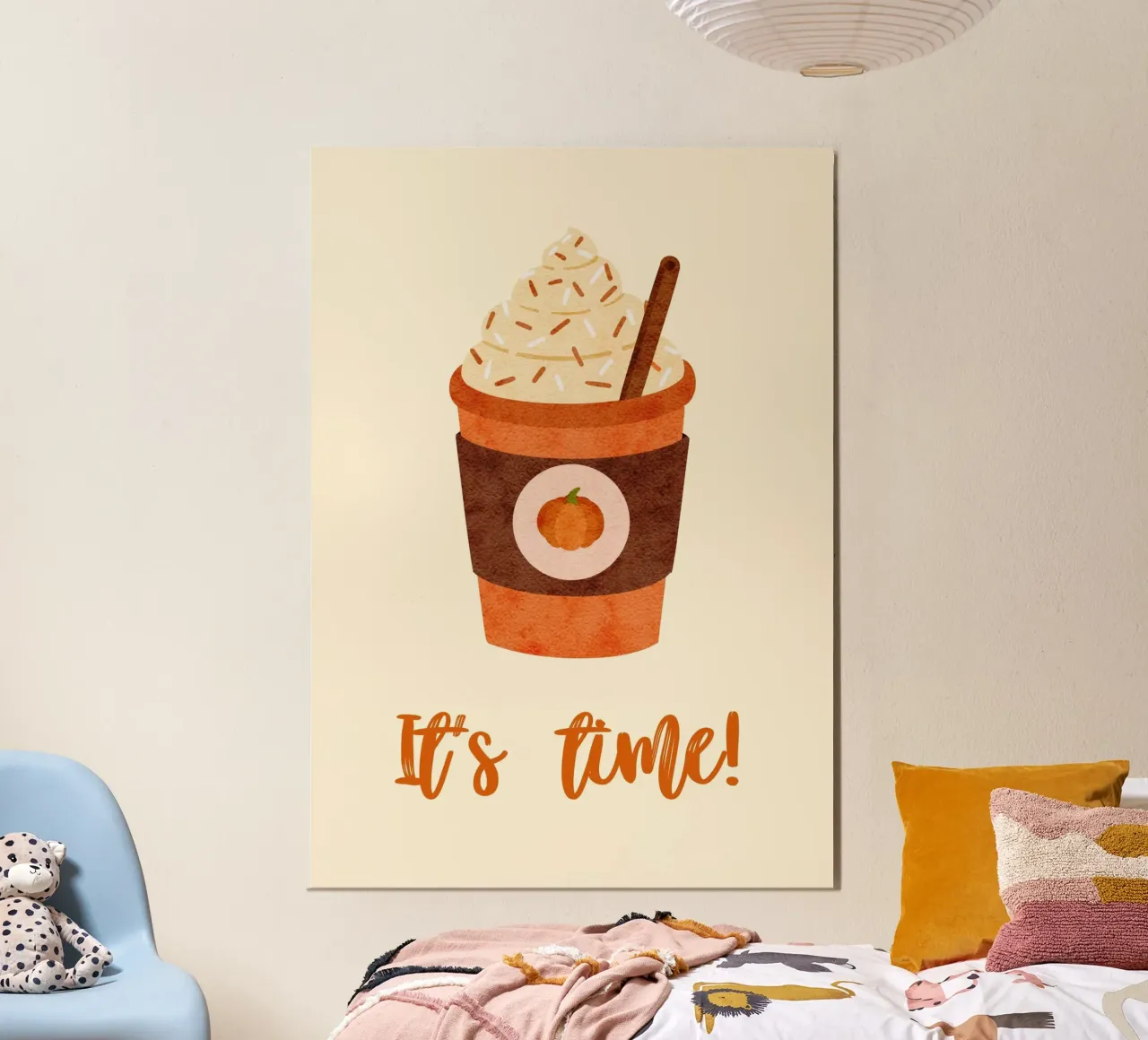 Stampa d'arte di It's Time Pumpkin Spice Latte poster con telaio in legno da vintagepod