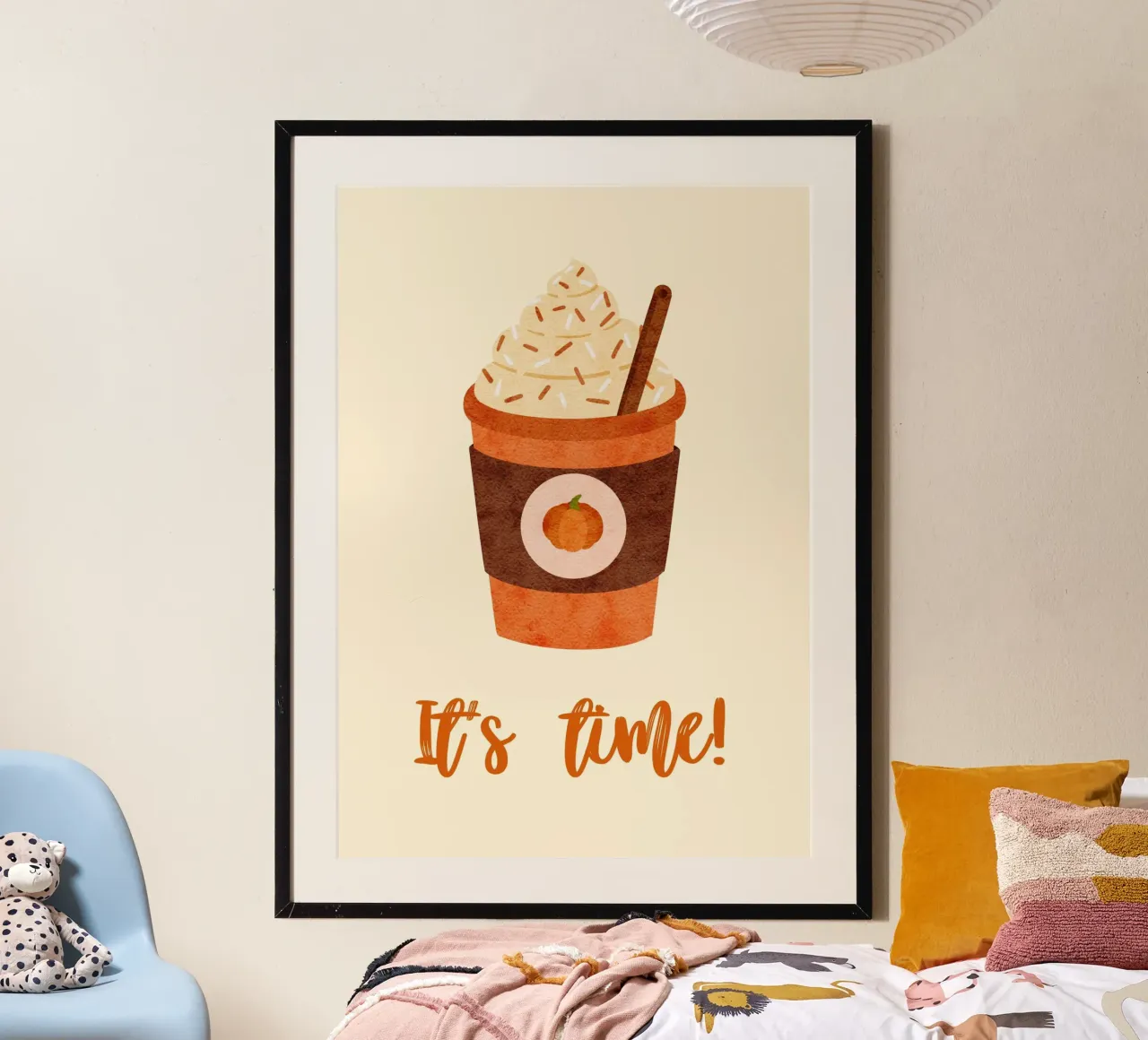 Stampa d'arte di It's Time Pumpkin Spice Latte poster con telaio in legno da vintagepod