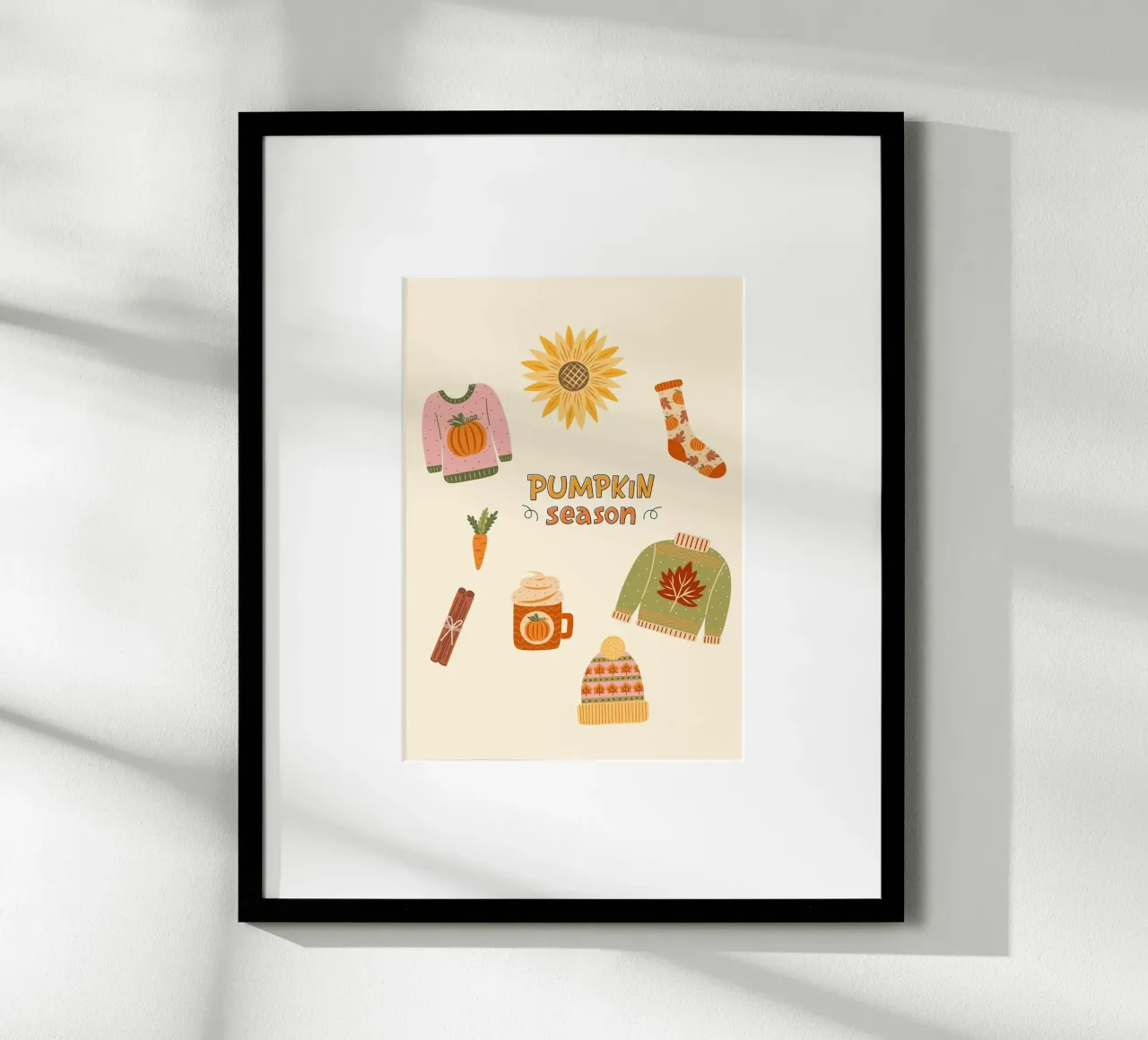 Poster con icone autunnali della stagione delle zucche poster da vintagepod