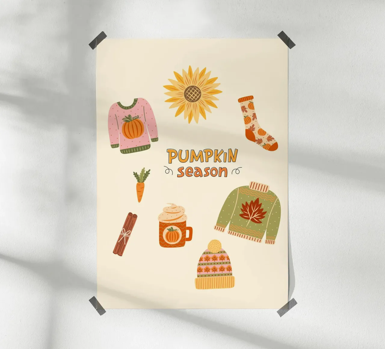 Poster con icone autunnali della stagione delle zucche poster da vintagepod