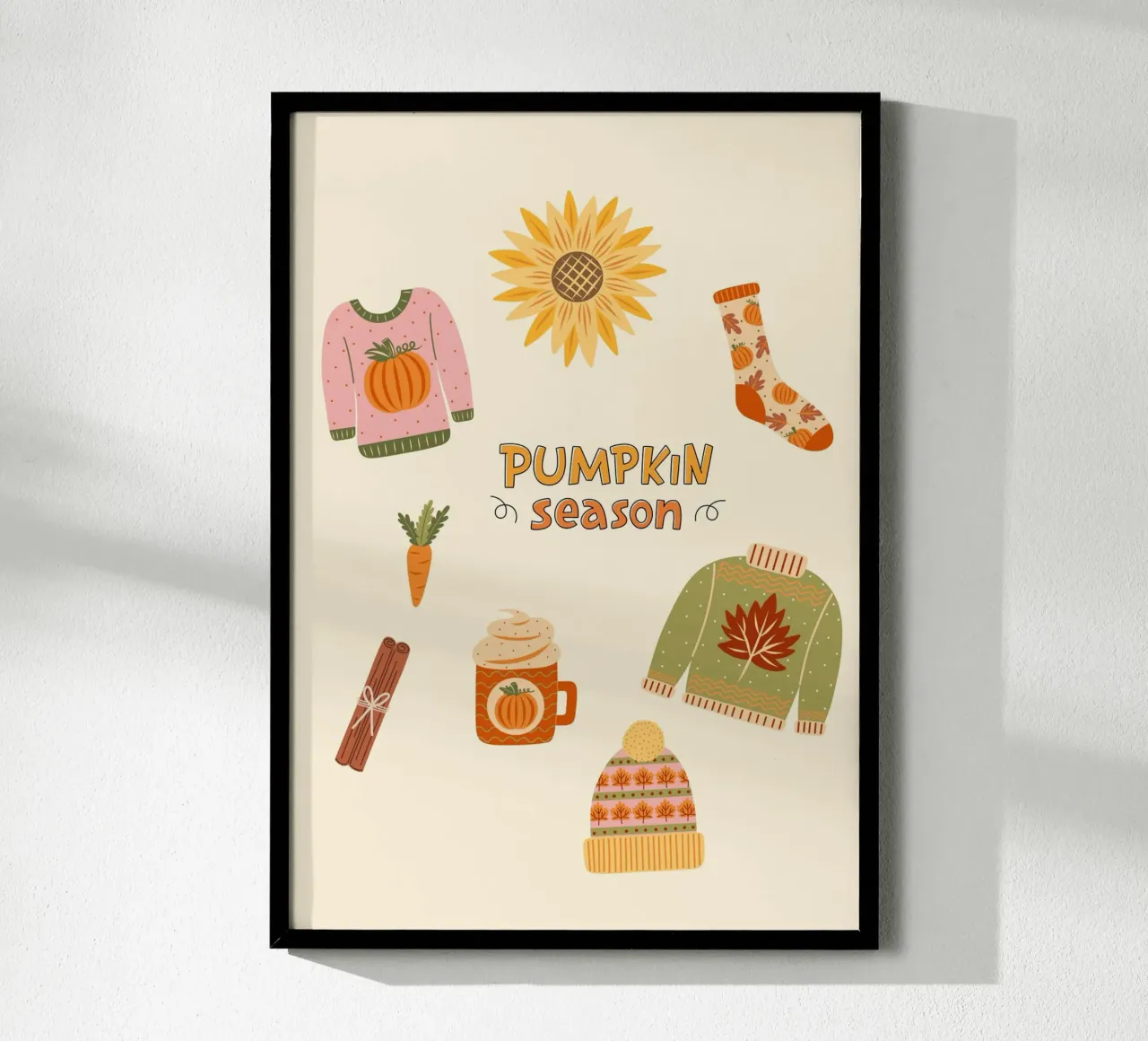 Poster con icone autunnali della stagione delle zucche poster da vintagepod