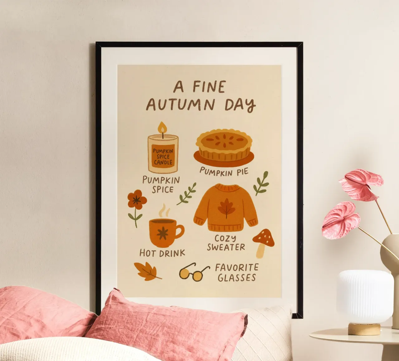 Una bella giornata d'autunno Accogliente lista di controllo autunnale poster con telaio in legno da vintagepod