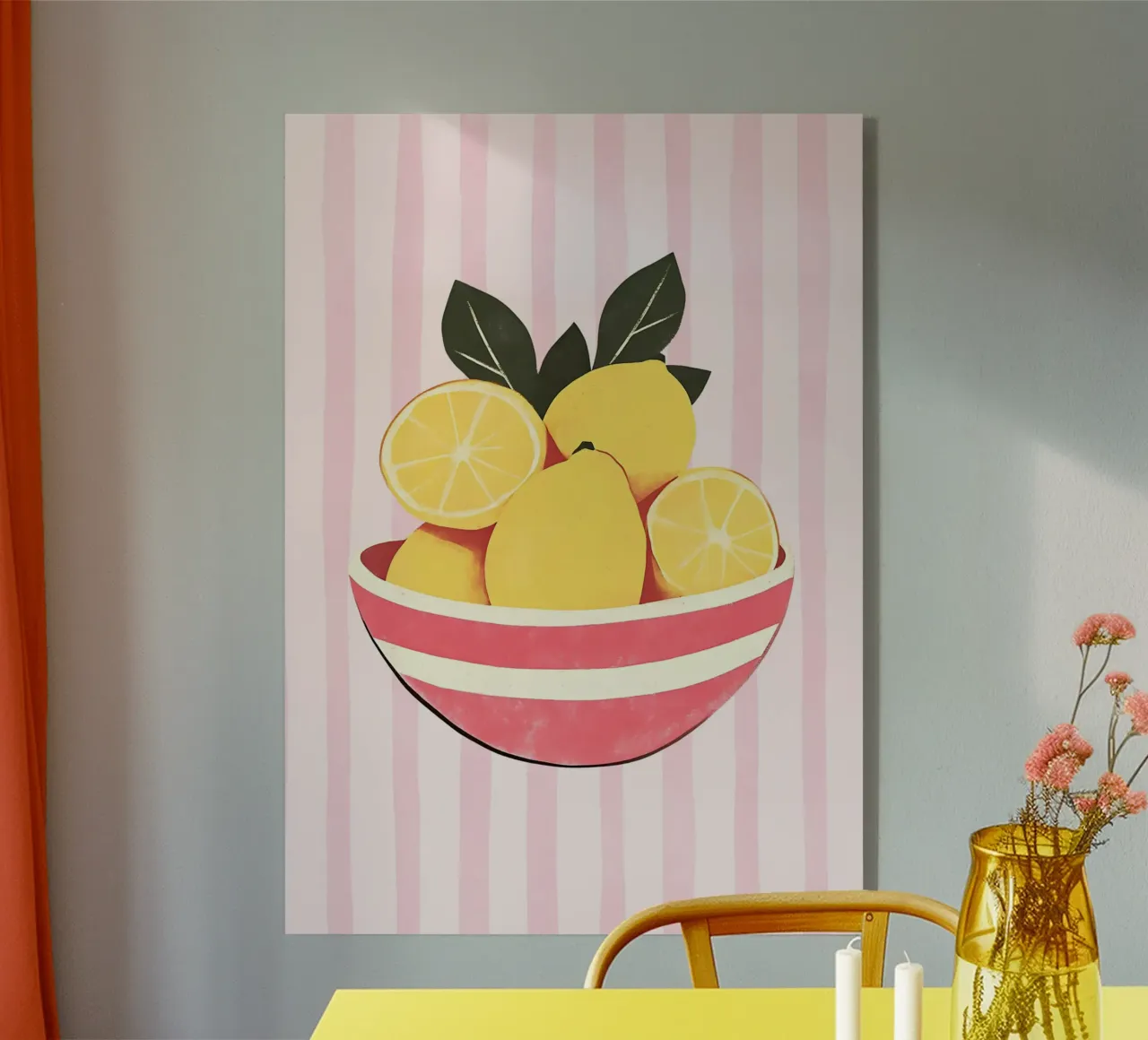Still Life Pink and Lemon Bowl Wall Art acrylic glass by dawnthesea
