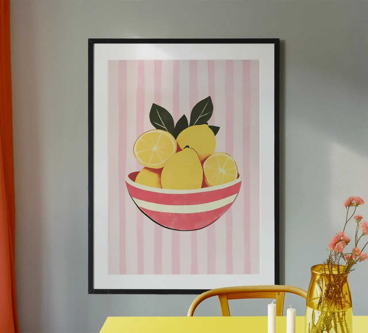 Still Life Pink and Lemon Bowl Wall Art hahnemühle by dawnthesea