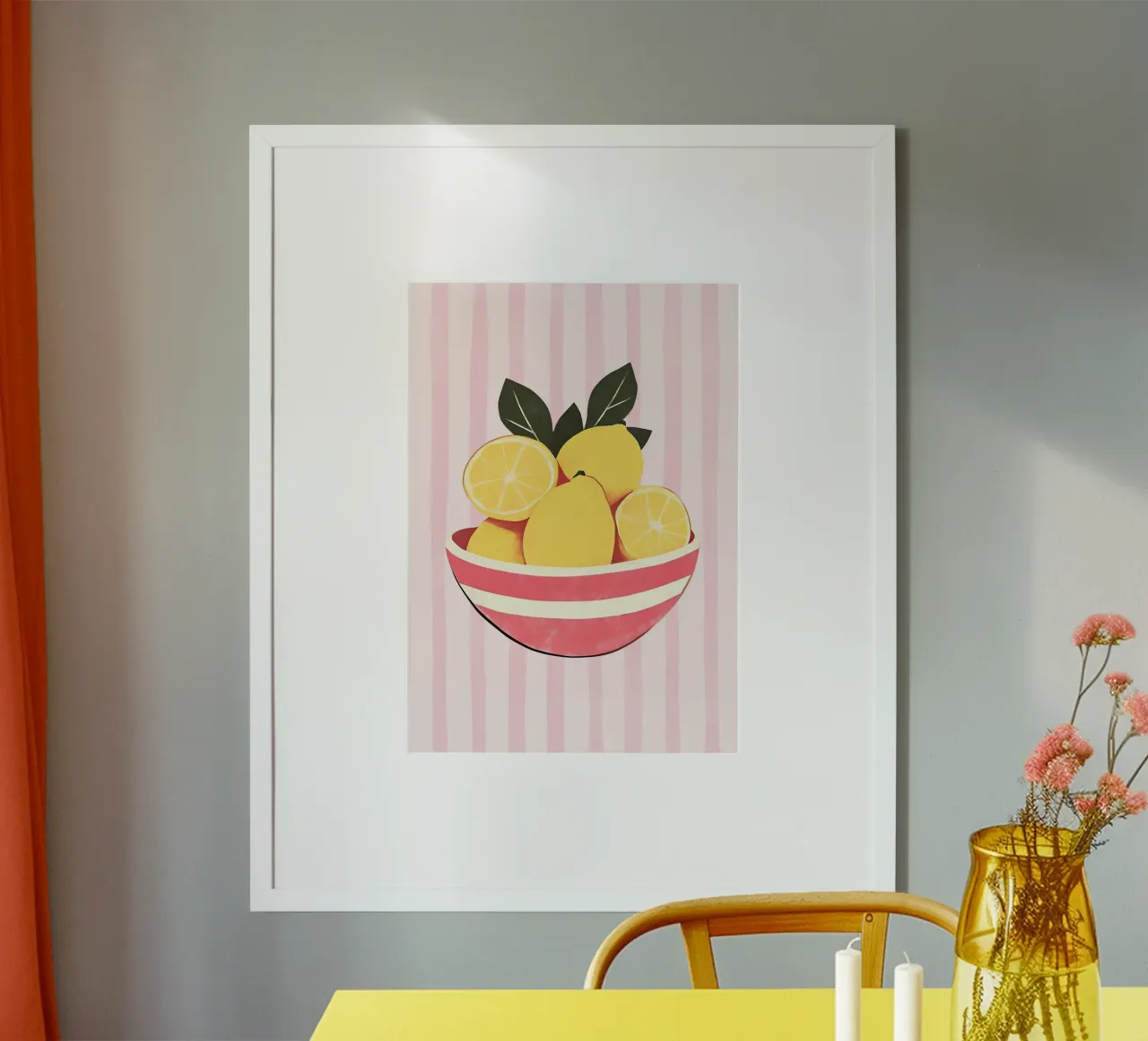 Still Life Pink and Lemon Bowl Wall Art hahnemühle by dawnthesea