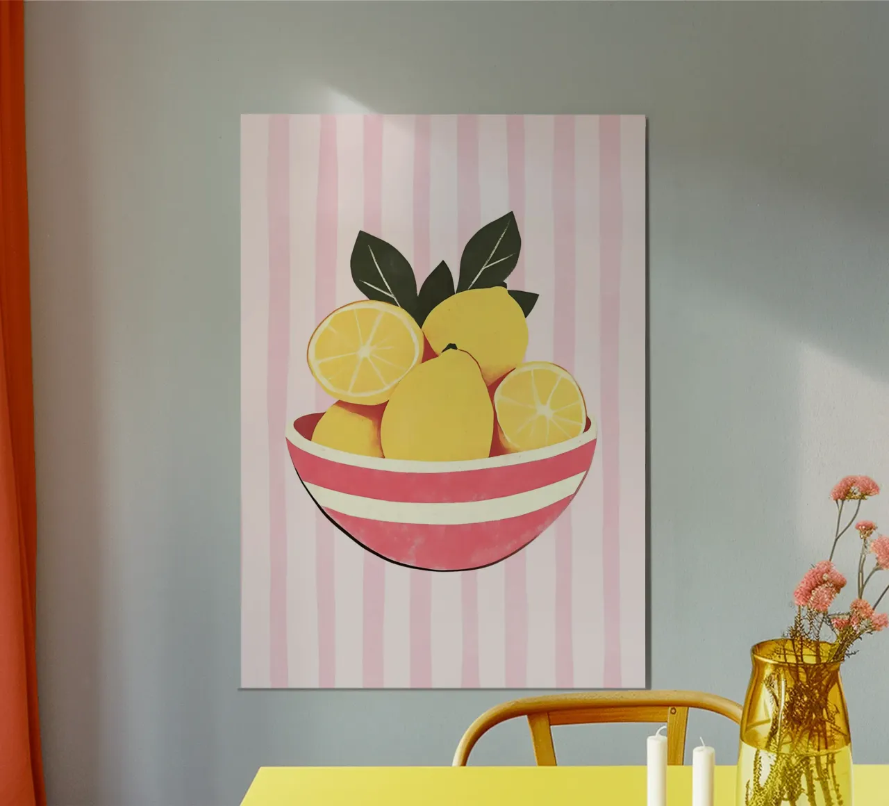 Still Life Pink and Lemon Bowl Wall Art hahnemühle by dawnthesea