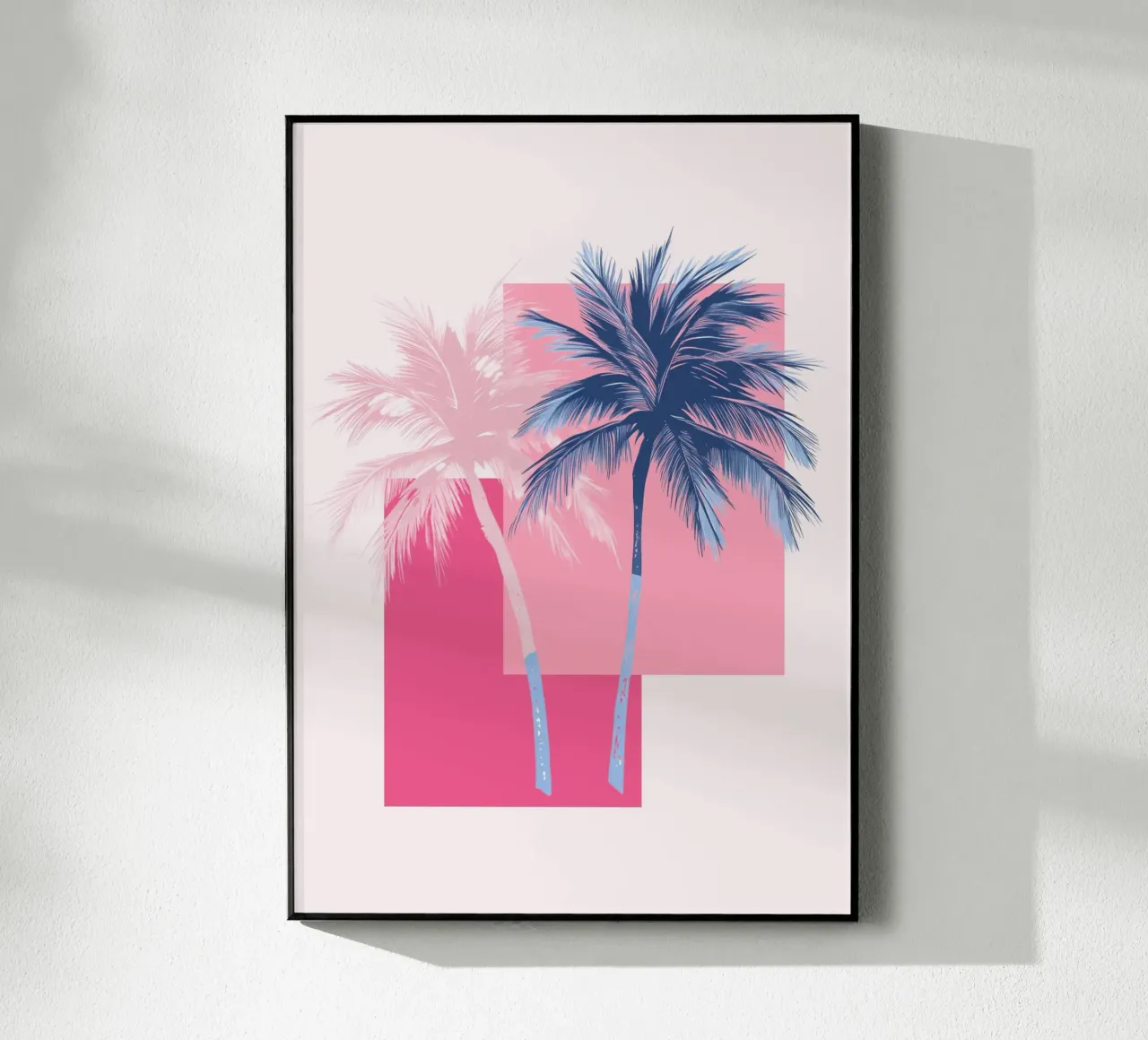 Stampa retrò Pop Art Palm Trees rosa e blu plexiglass da dawnthesea