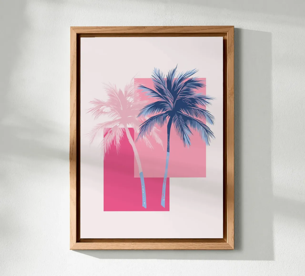 Stampa retrò Pop Art Palm Trees rosa e blu alluminio dibond da dawnthesea