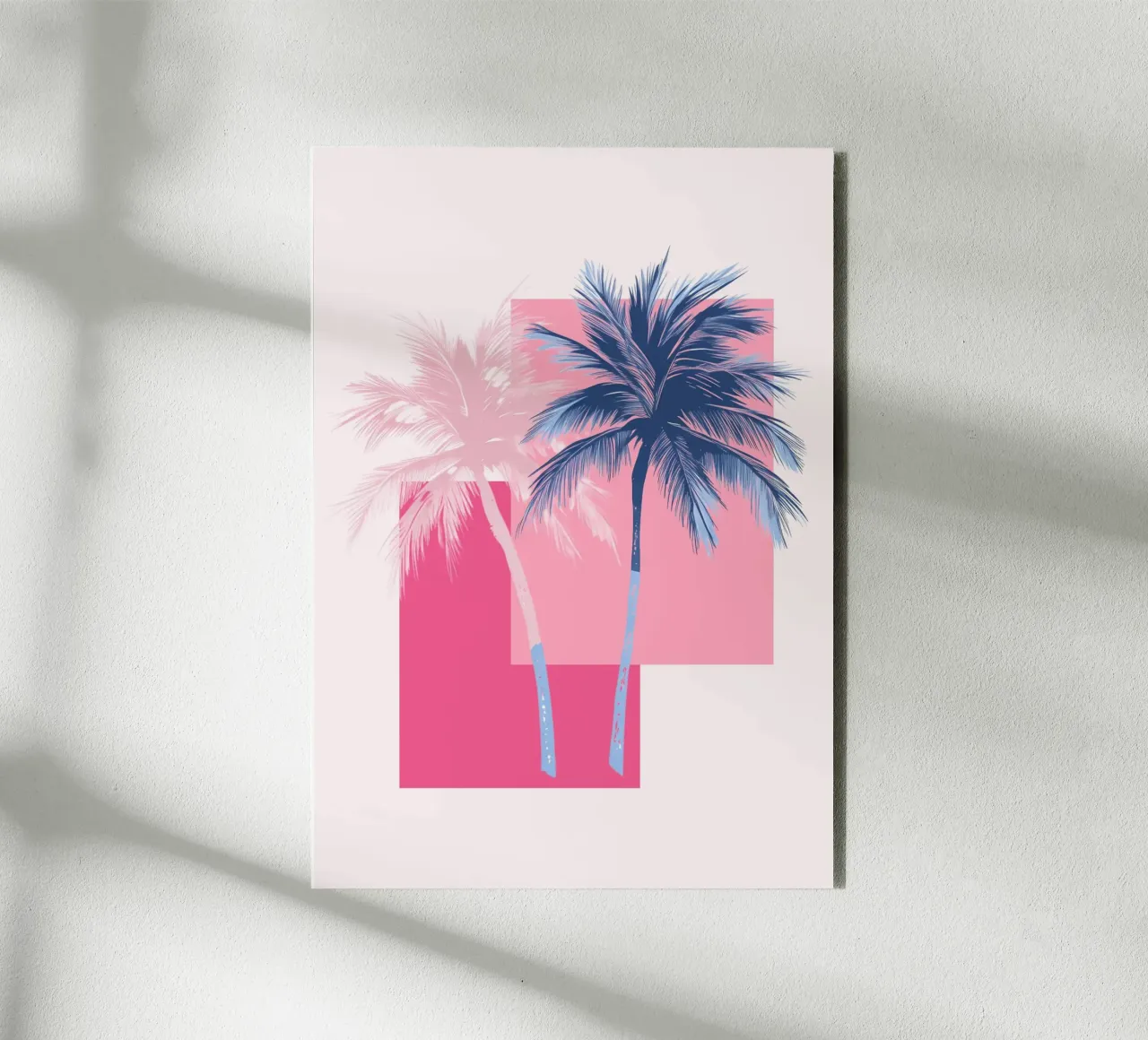 Stampa retrò Pop Art Palm Trees rosa e blu alluminio dibond da dawnthesea