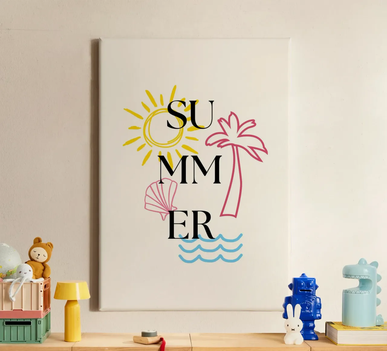 SUMMER Minimalist Sun Palm Tree Beach Art Print canvas with Floater frame by dawnthesea