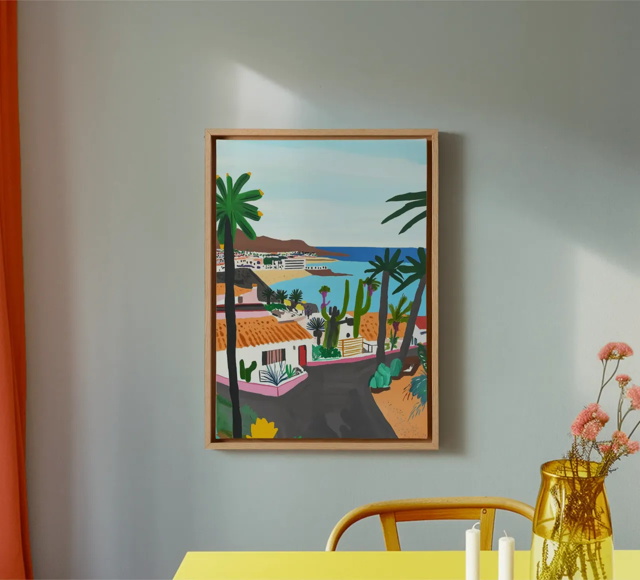 Kuststad en palmbomen abstracte kunst canvas van dawnthesea