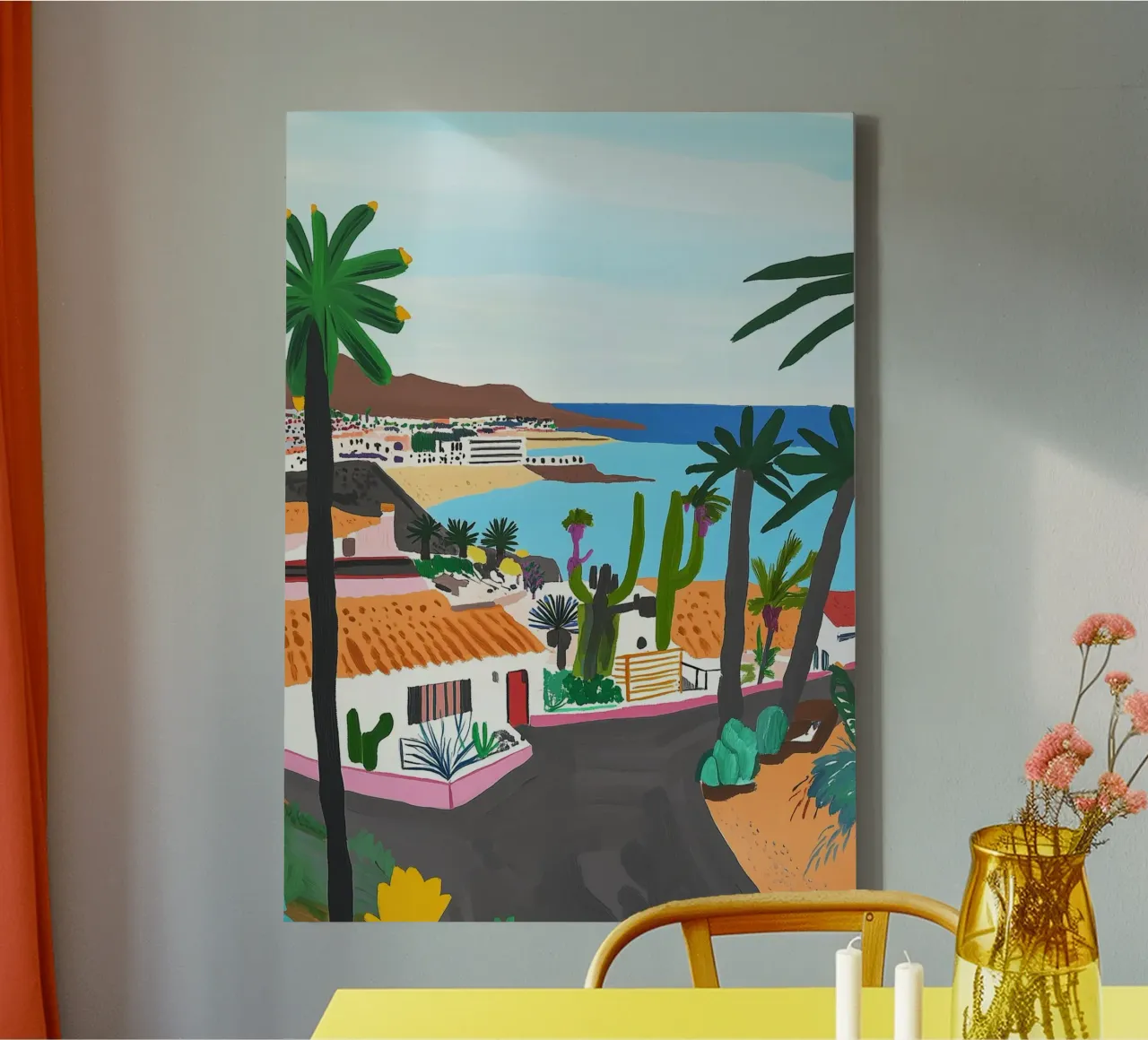 Kuststad en palmbomen abstracte kunst canvas van dawnthesea