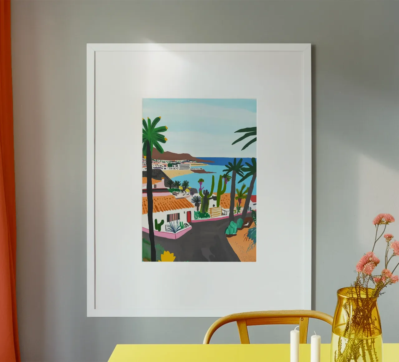 Kuststad en palmbomen abstracte kunst hahnemühle van dawnthesea