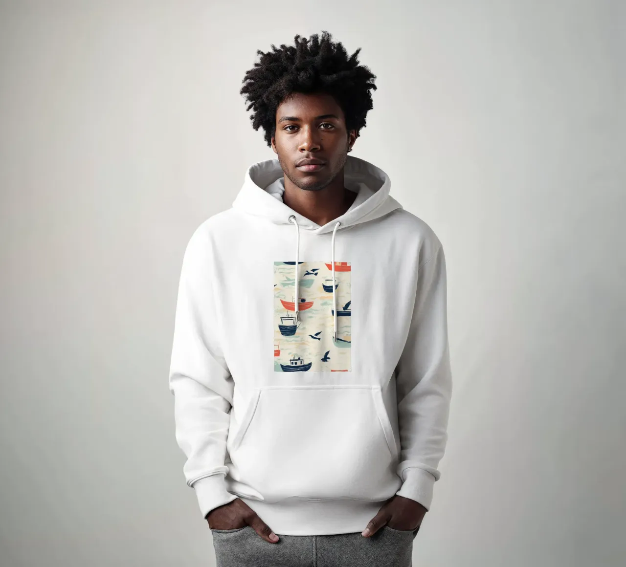 Kustvissersboten en zeemeeuwen Patroon Print hoodie van dawnthesea