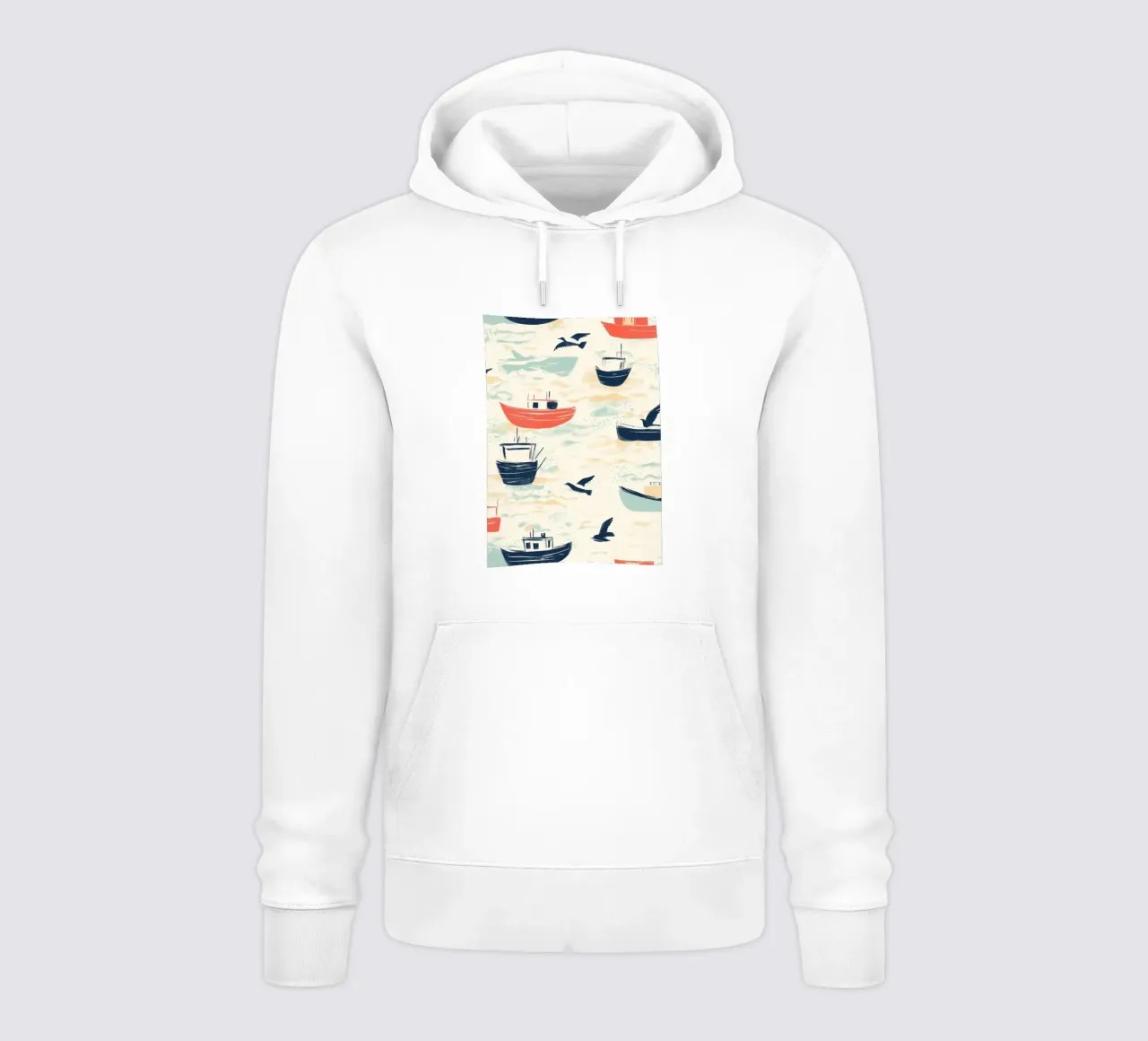 Kustvissersboten en zeemeeuwen Patroon Print hoodie van dawnthesea
