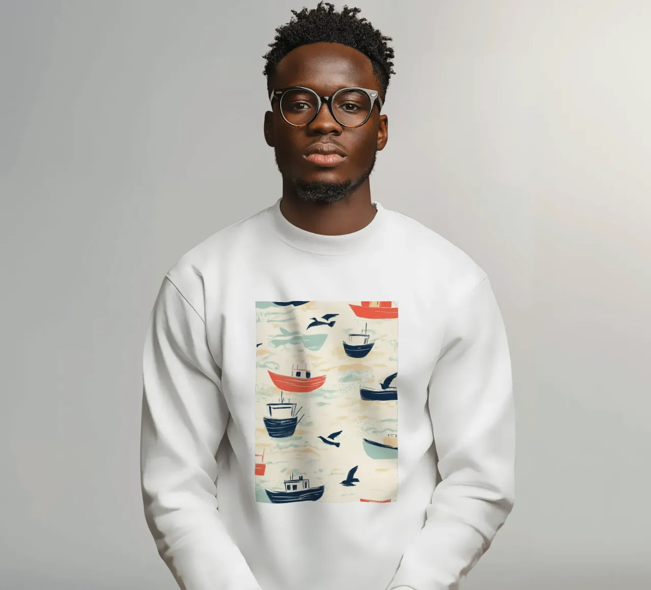 Kustvissersboten en zeemeeuwen Patroon Print sweatshirt van dawnthesea