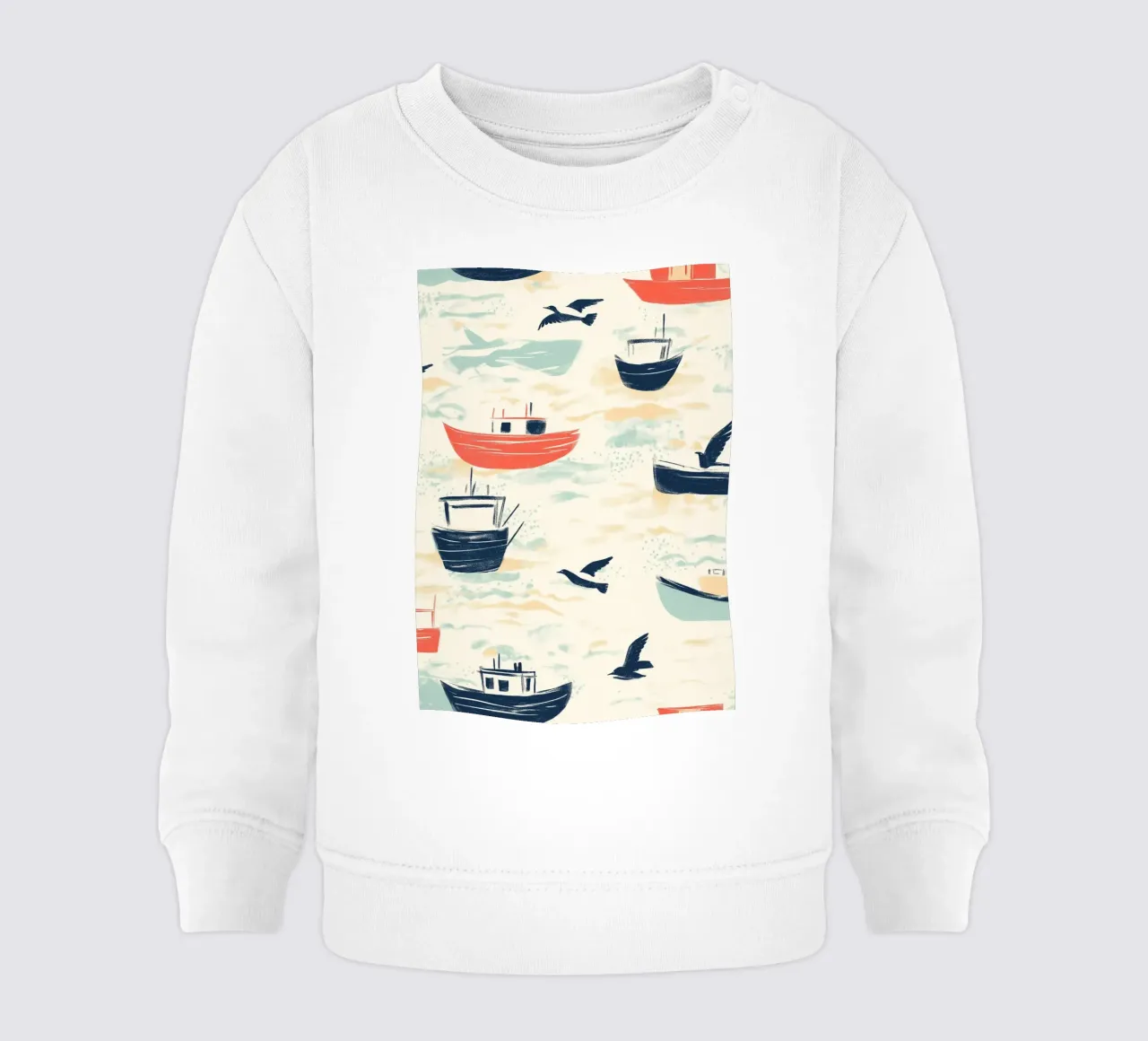Kustvissersboten en zeemeeuwen Patroon Print baby sweatshirt van dawnthesea