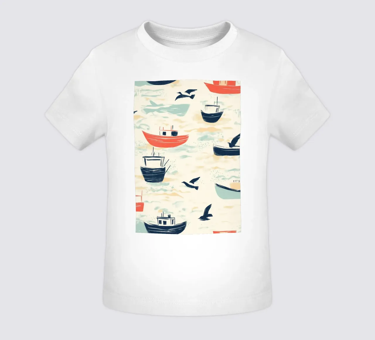 Kustvissersboten en zeemeeuwen Patroon Print baby t-shirt van dawnthesea