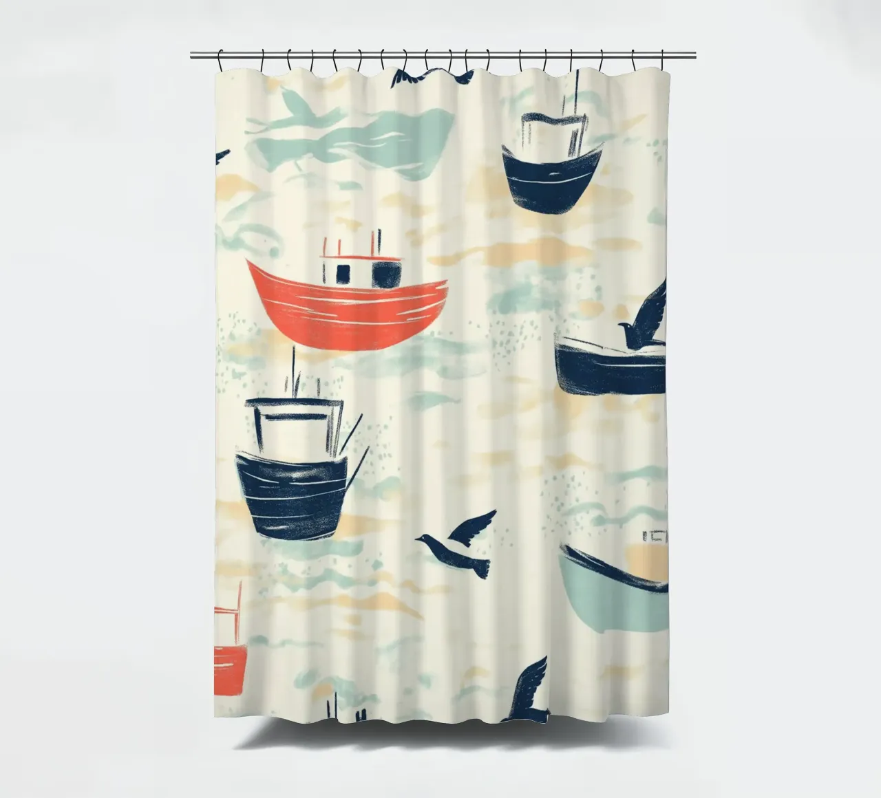 Kustvissersboten en zeemeeuwen Patroon Print douchegordijn van dawnthesea
