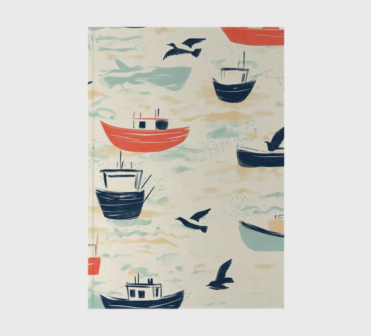 Kustvissersboten en zeemeeuwen Patroon Print notitieboek van dawnthesea