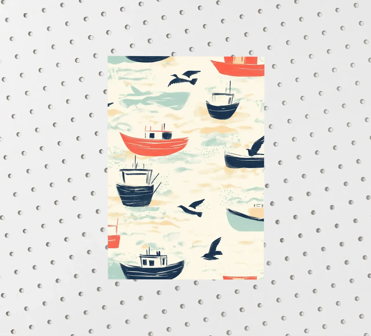 Kustvissersboten en zeemeeuwen Patroon Print sticker van dawnthesea