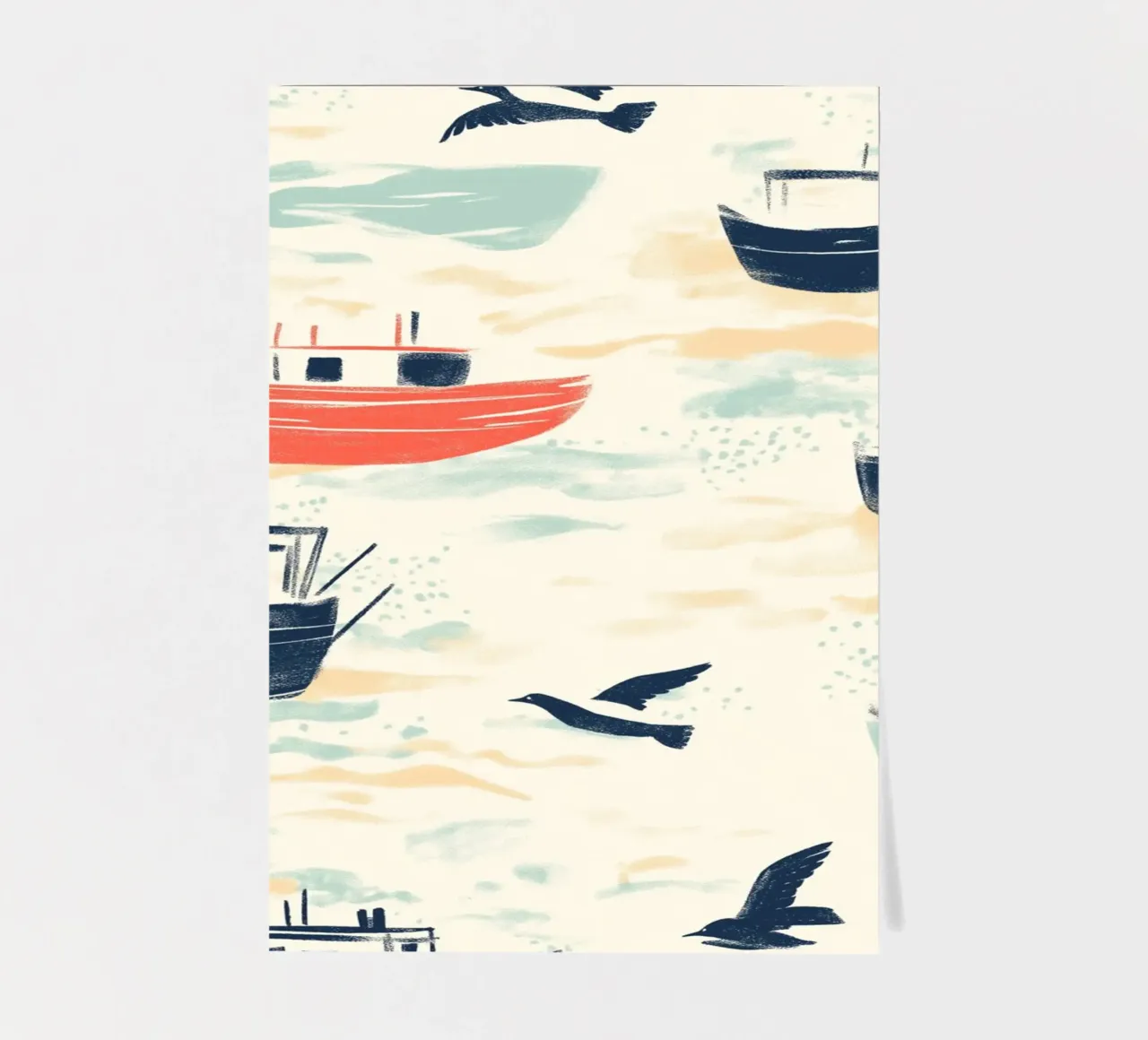 Kustvissersboten en zeemeeuwen Patroon Print stickervel van dawnthesea