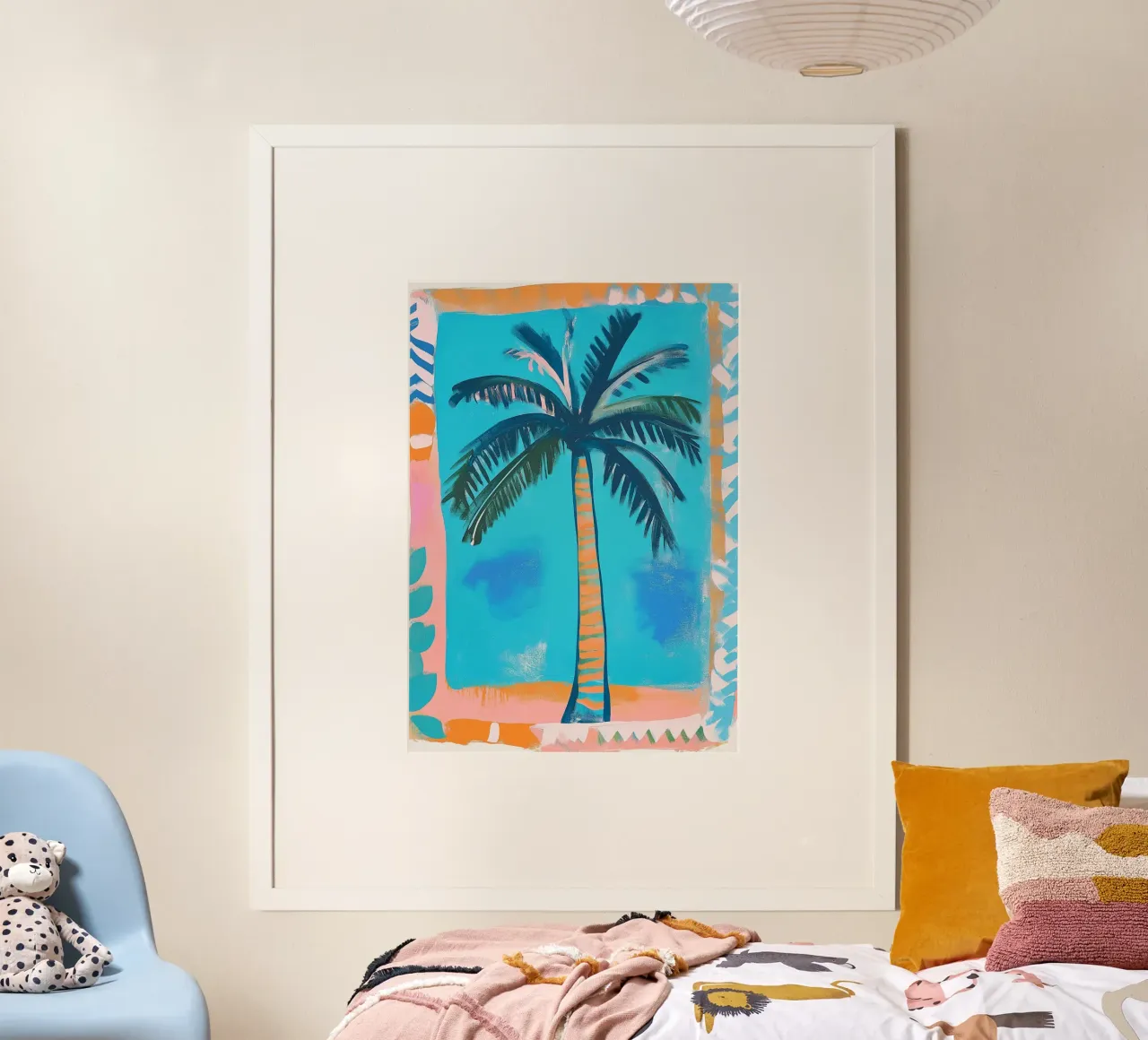 Abstract Palm Tree with Boho Frame Wall Art hahnemühle by dawnthesea