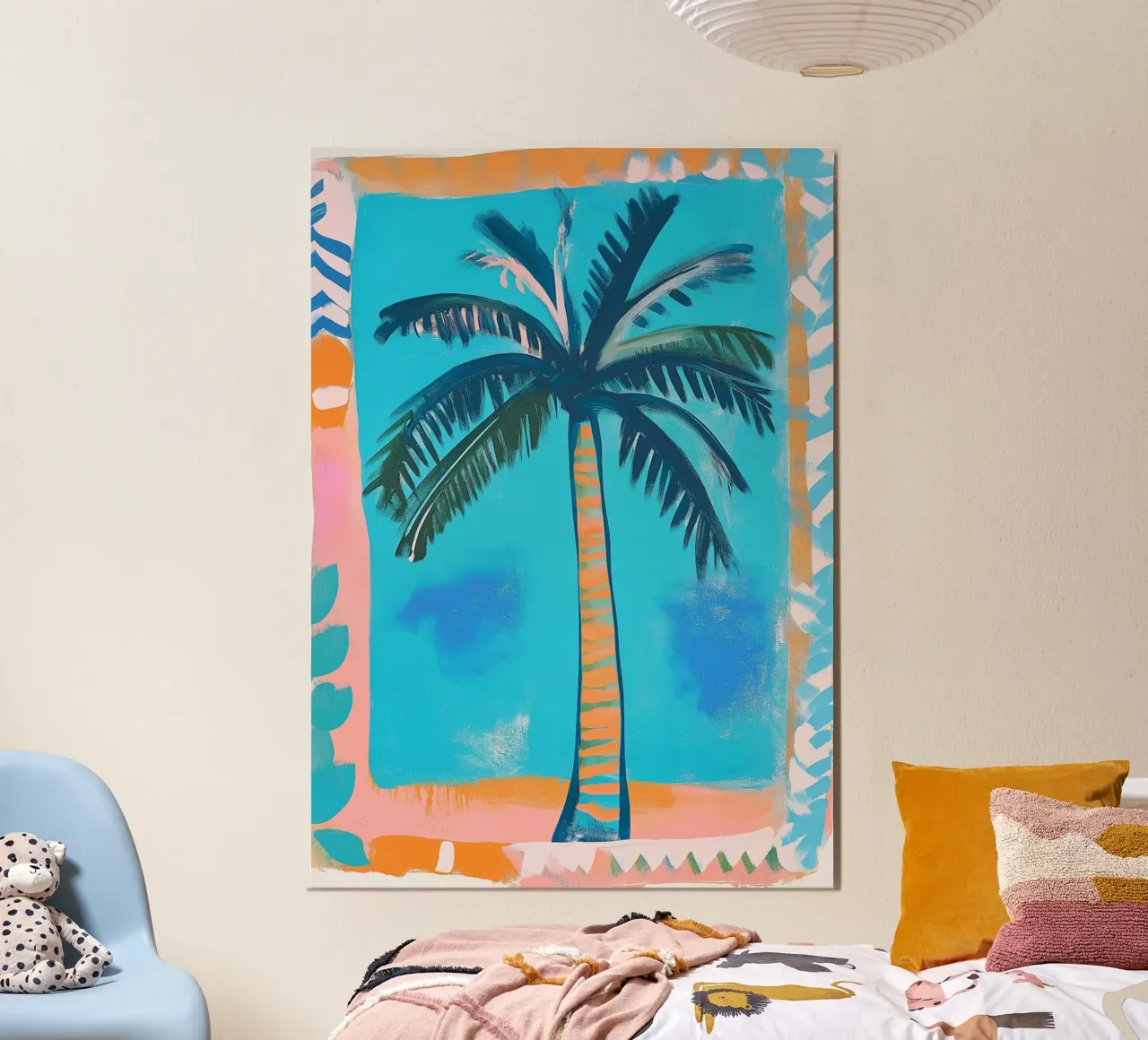 Abstract Palm Tree with Boho Frame Wall Art hahnemühle by dawnthesea