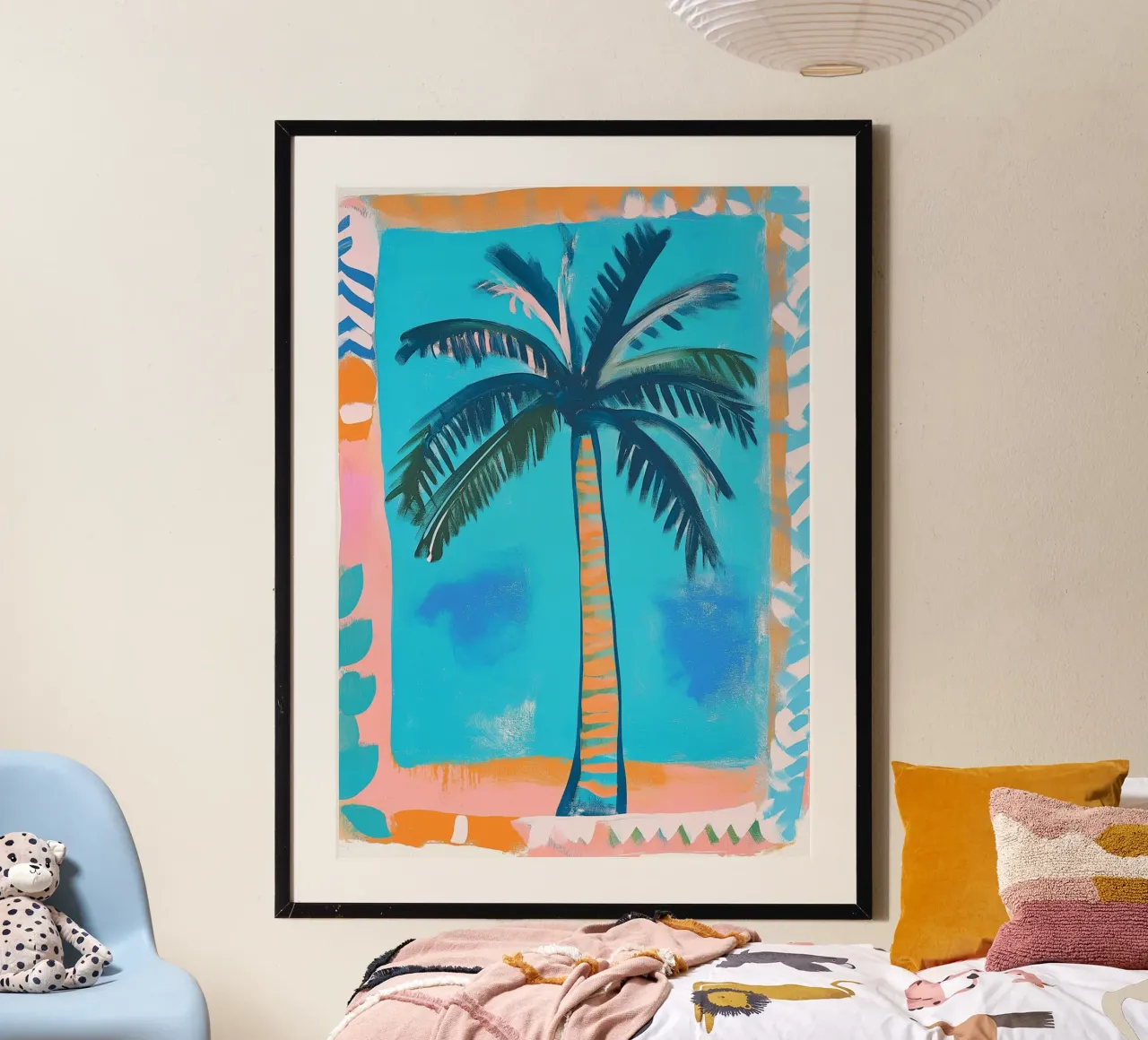 Abstract Palm Tree with Boho Frame Wall Art hahnemühle by dawnthesea