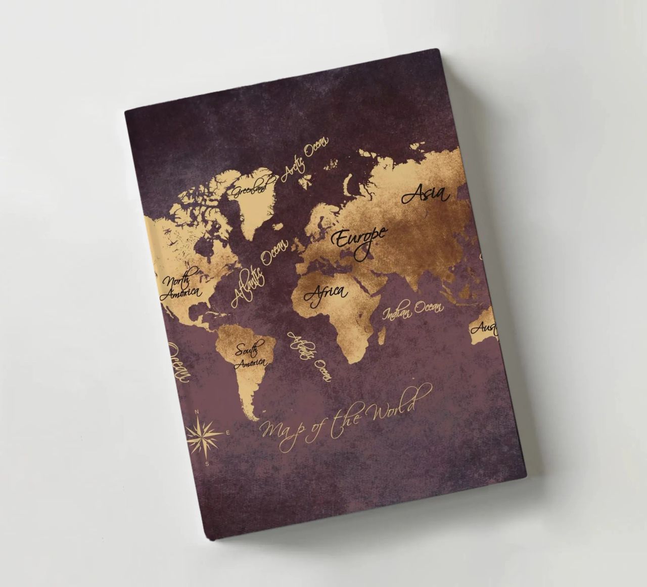 Brown and gold world map art notebook by Justyna Jaszke JBJart
