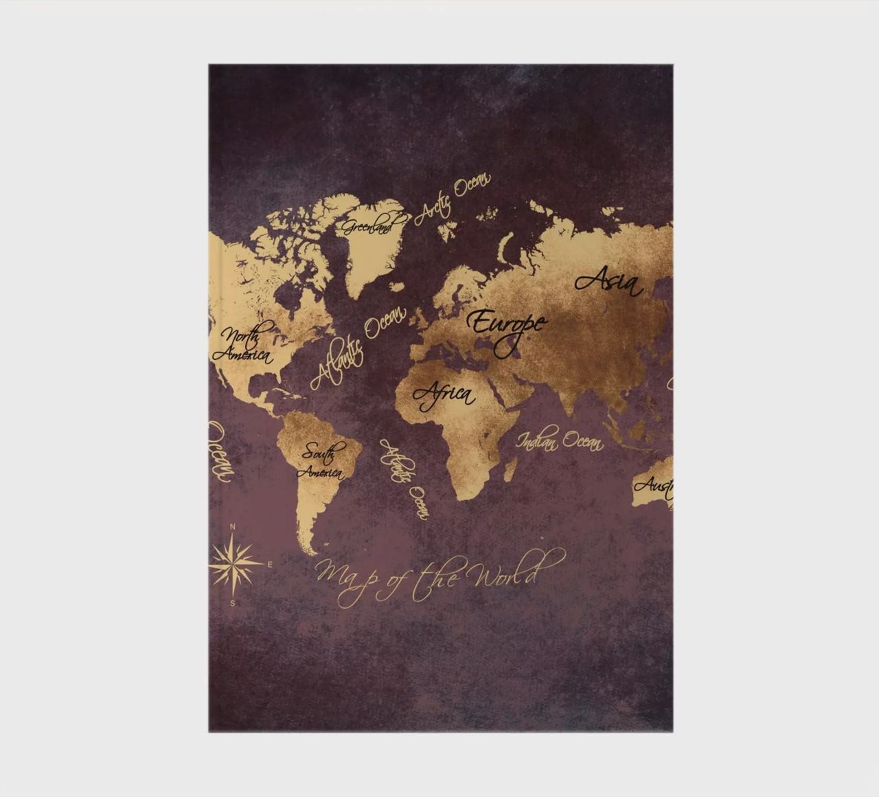 Brown and gold world map art notebook by Justyna Jaszke JBJart