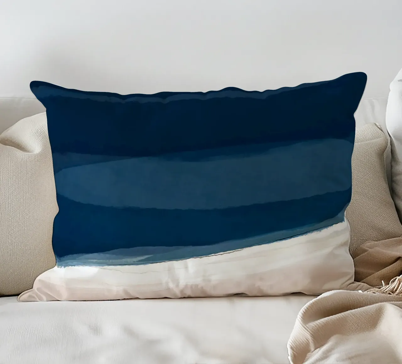 Minimal Beach Abstract 2 | Indigo and Tan cuscino da sabidussi