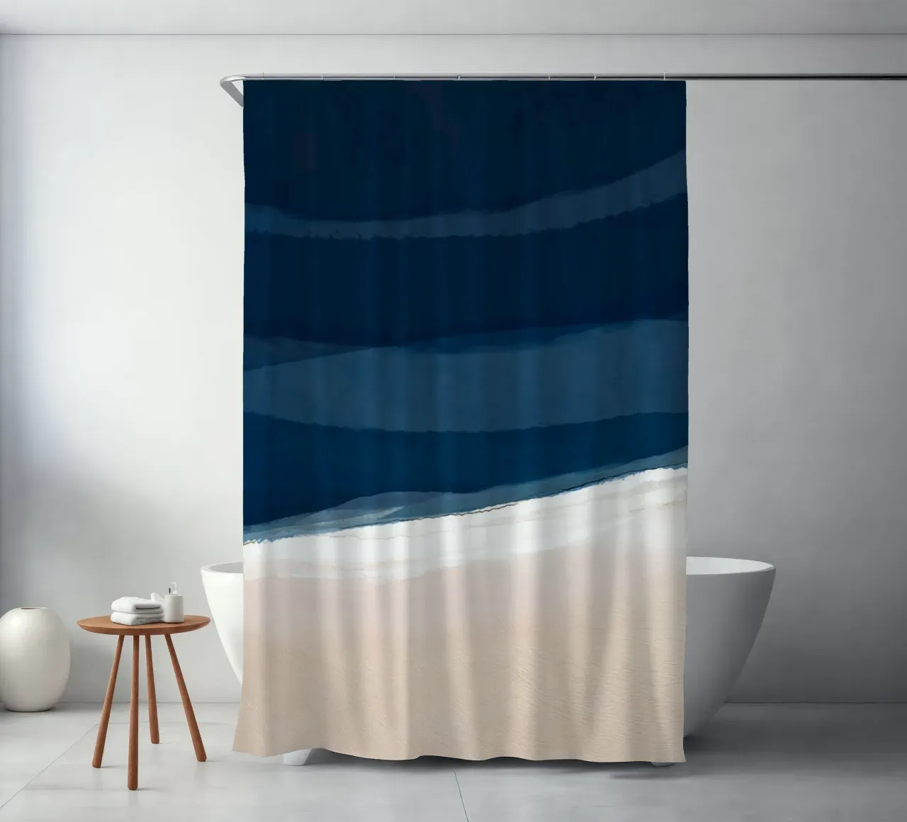 Minimal Beach Abstract 2 | Indigo and Tan tenda da doccia da sabidussi