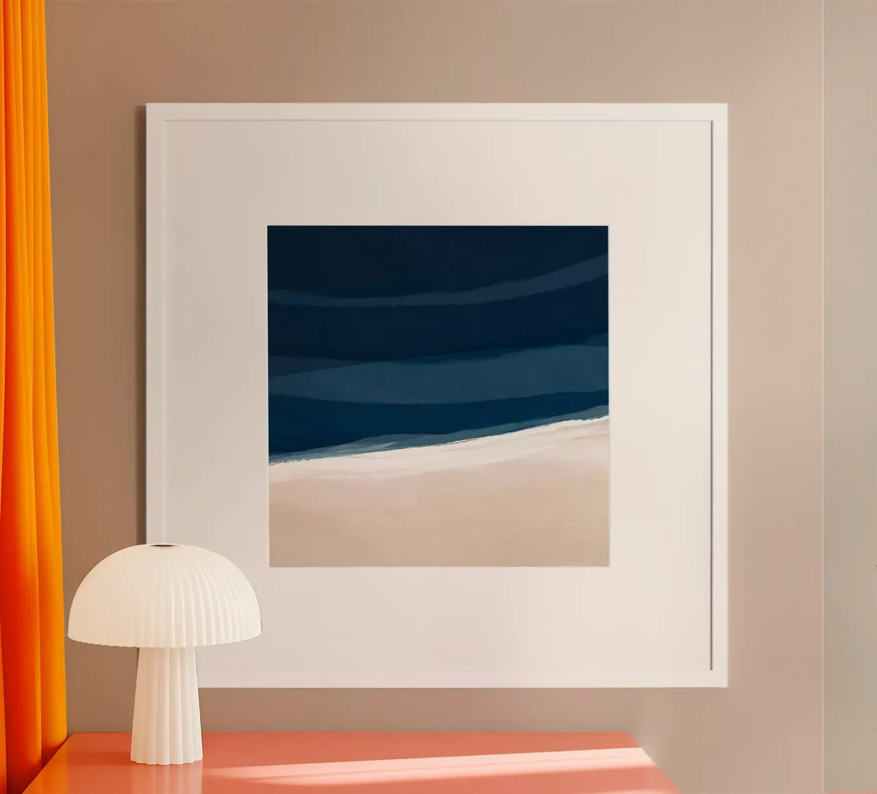 Minimal Beach Abstract 2 | Indigo and Tan poster con telaio in legno da sabidussi