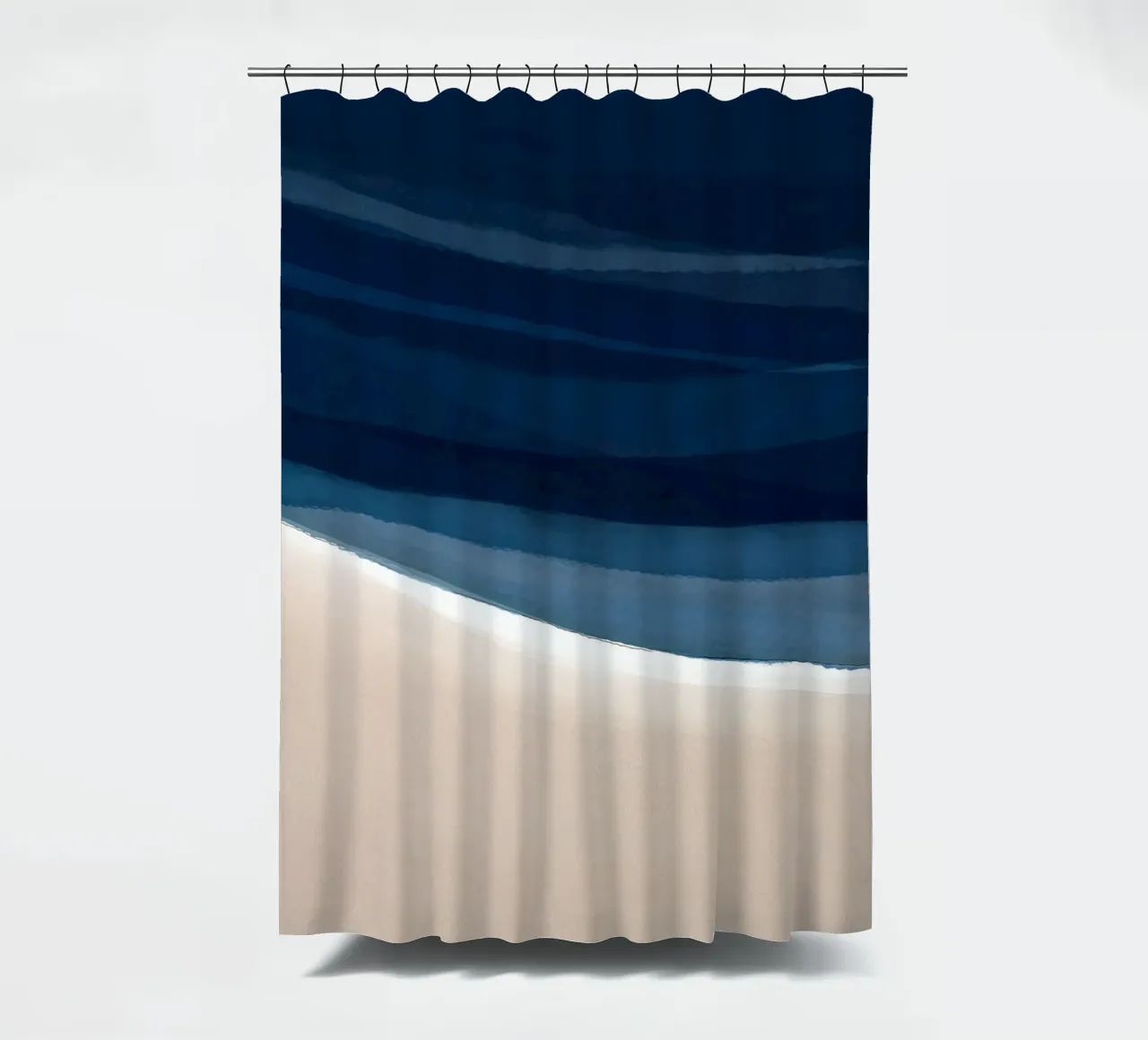 Minimal Beach Abstract 1 | Indigo and Tan tenda da doccia da sabidussi