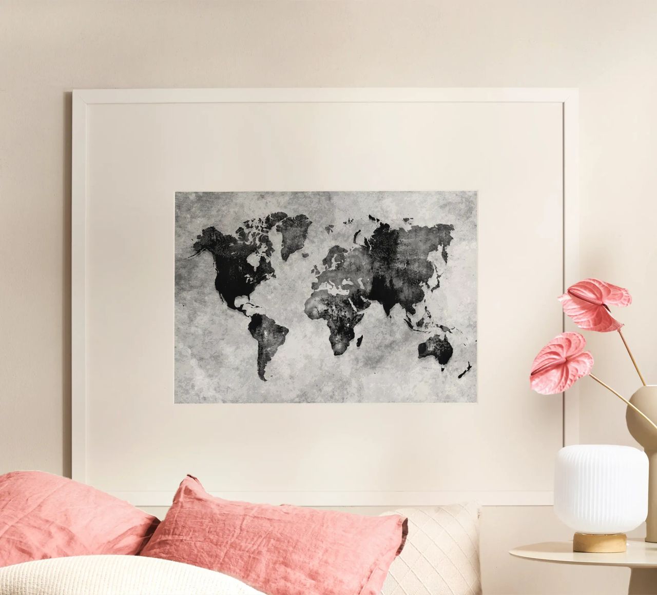 Black and white world map art poster by Justyna Jaszke JBJart